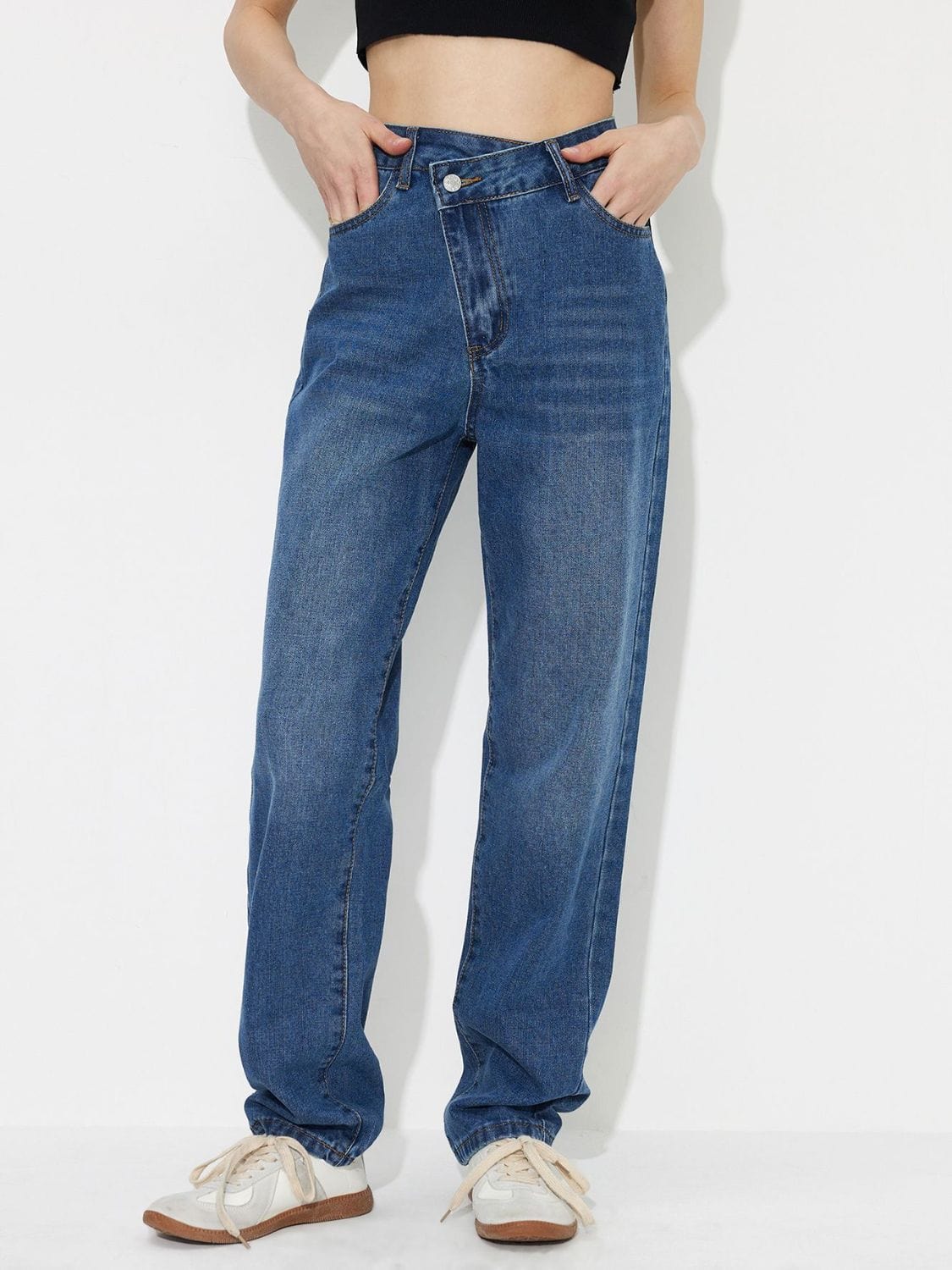 Trendsi Fall Medium / XS Asymmetric Waist Jeans with Pockets Asymmetric Waist Jeans with Pockets