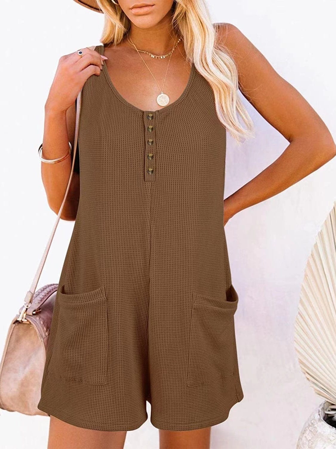 Trendsi Fall Mocha / S Full Size Pocketed Scoop Neck Sleeveless Romper Full Size Pocketed Scoop Neck Sleeveless Romper