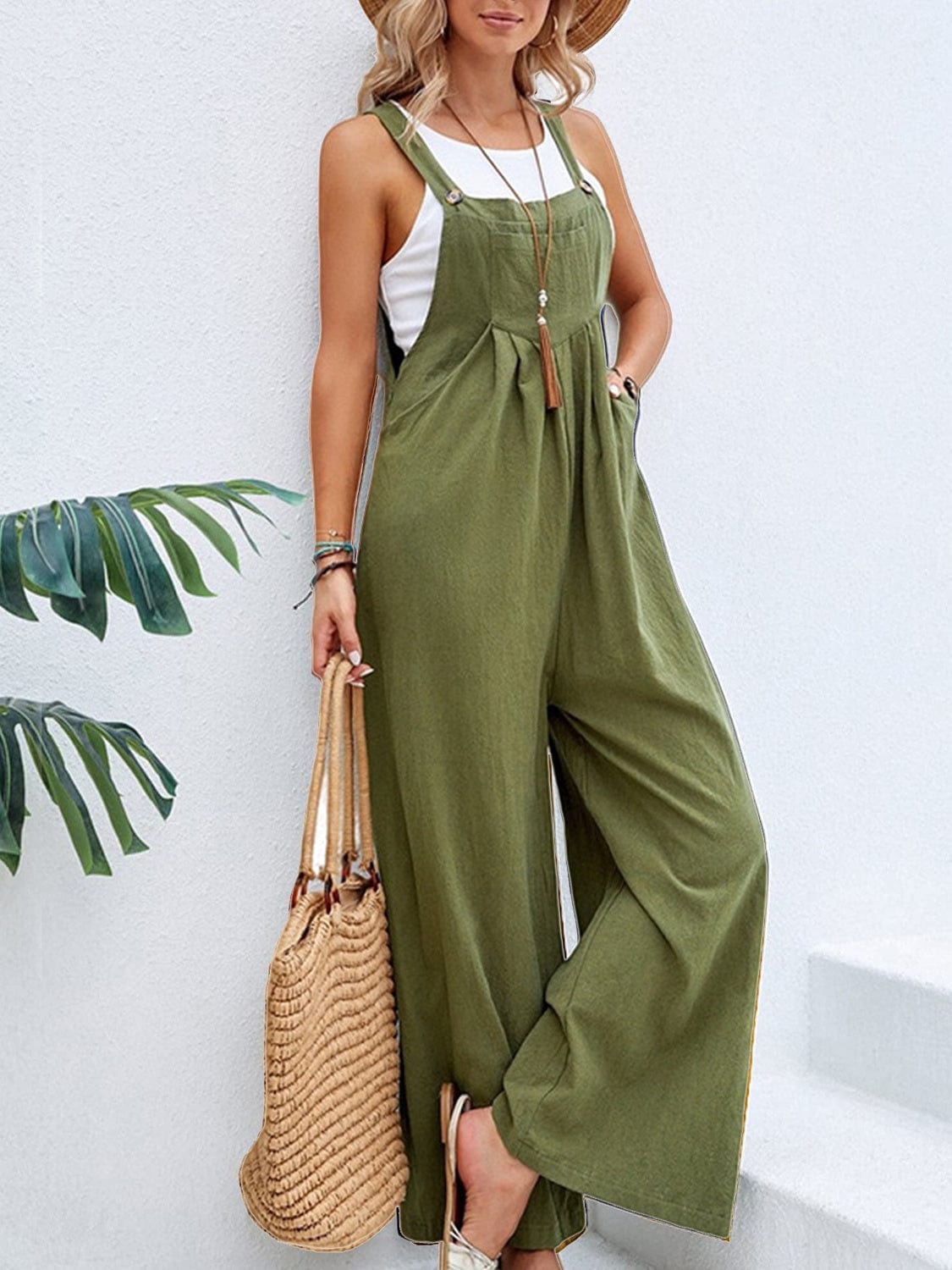 Trendsi Fall Moss / S Full Size Square Neck Wide Strap Overalls Full Size Square Neck Wide Strap Overalls