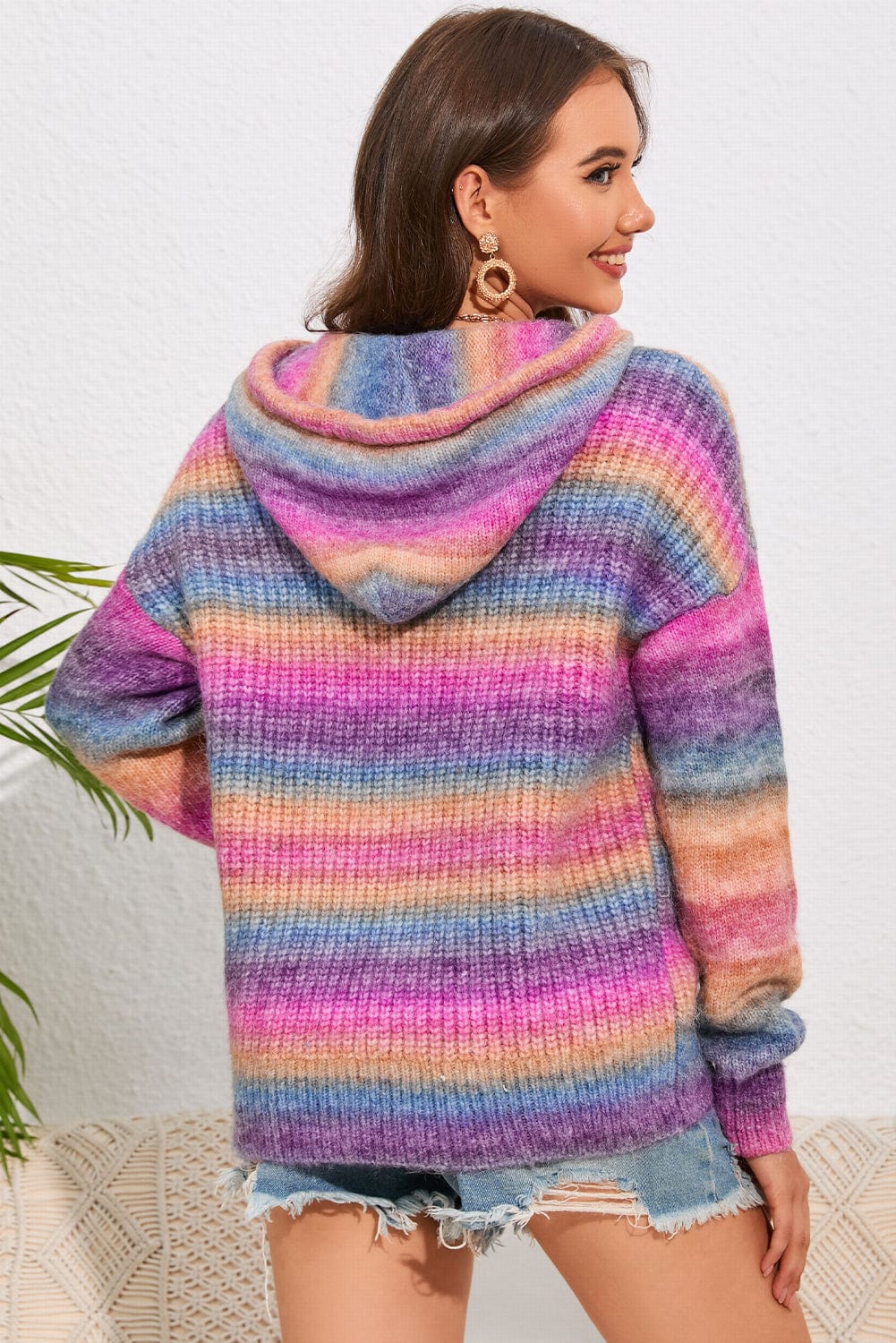 Trendsi Fall Multicolor Dropped Shoulder Hooded Sweater Multicolor Dropped Shoulder Hooded Sweater