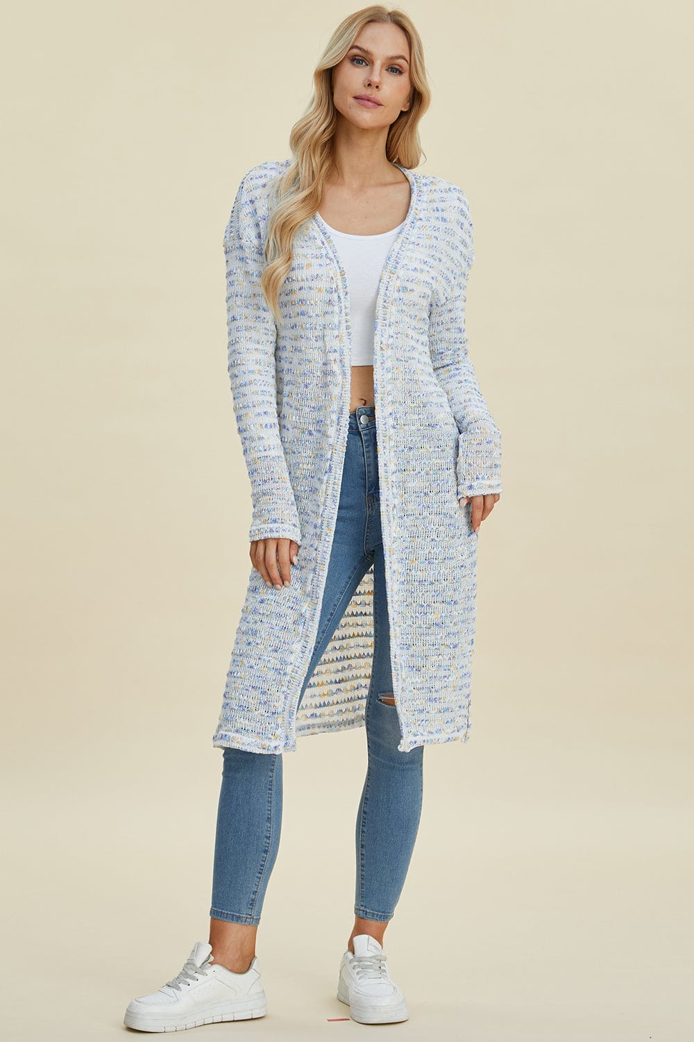 Trendsi Fall Multicolor / S Double Take Full Size Open Front Longline Cardigan Double Take Full Size Open Front Longline Cardigan