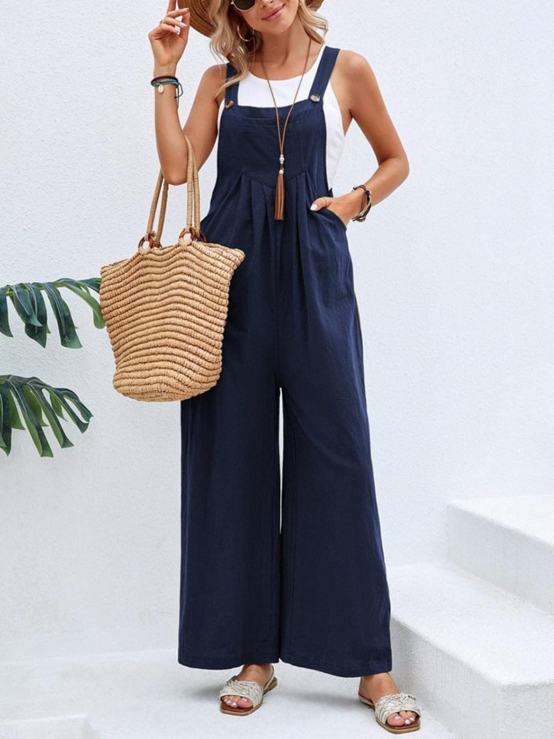 Trendsi Fall Navy / S Full Size Square Neck Wide Strap Overalls Full Size Square Neck Wide Strap Overalls