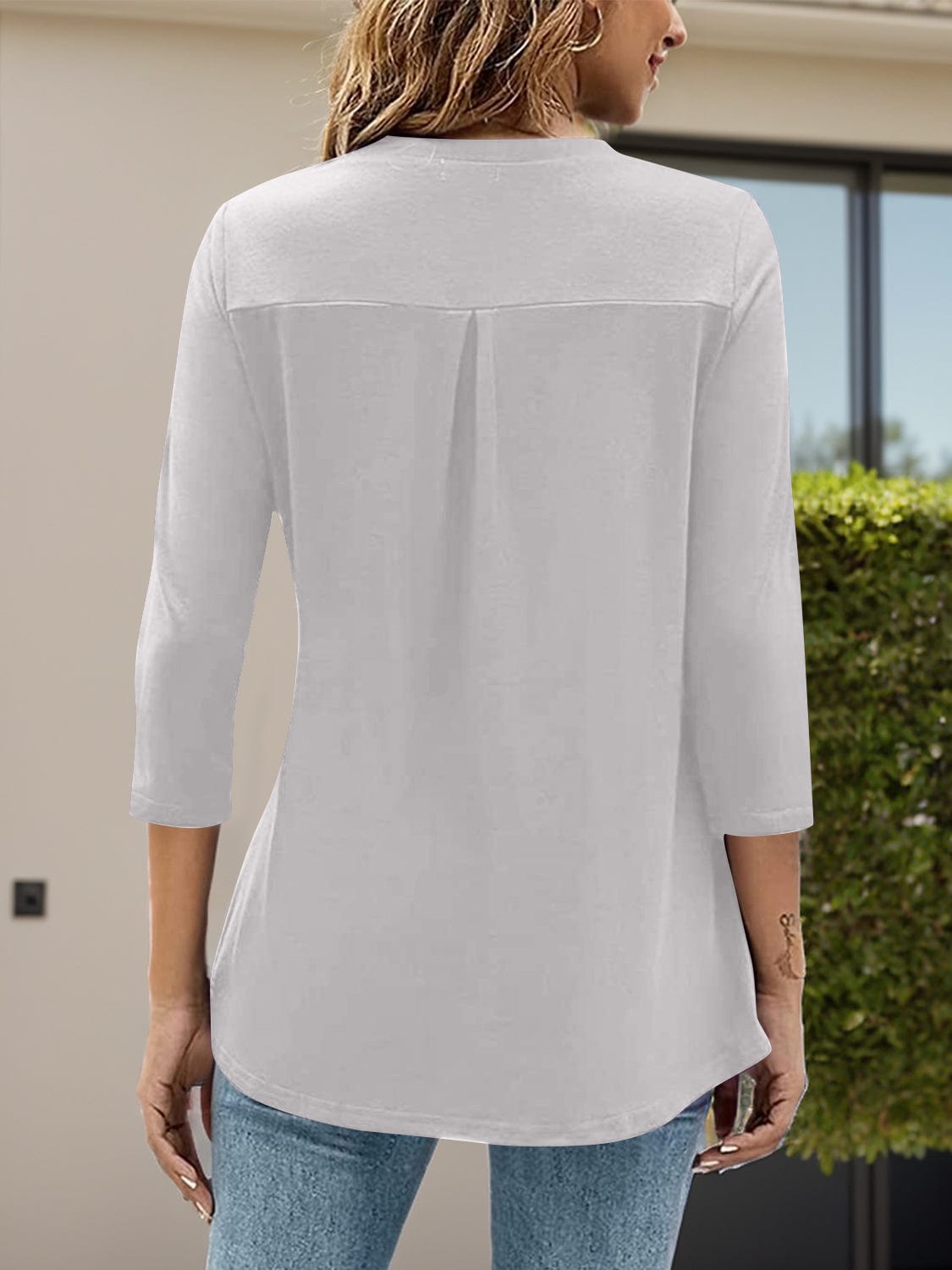 Trendsi Fall Notched Three-Quarter Sleeve T-Shirt Notched Three-Quarter Sleeve T-Shirt