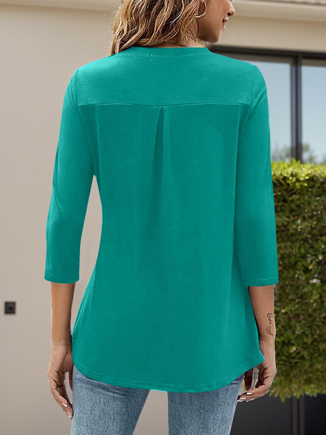 Trendsi Fall Notched Three-Quarter Sleeve T-Shirt Notched Three-Quarter Sleeve T-Shirt