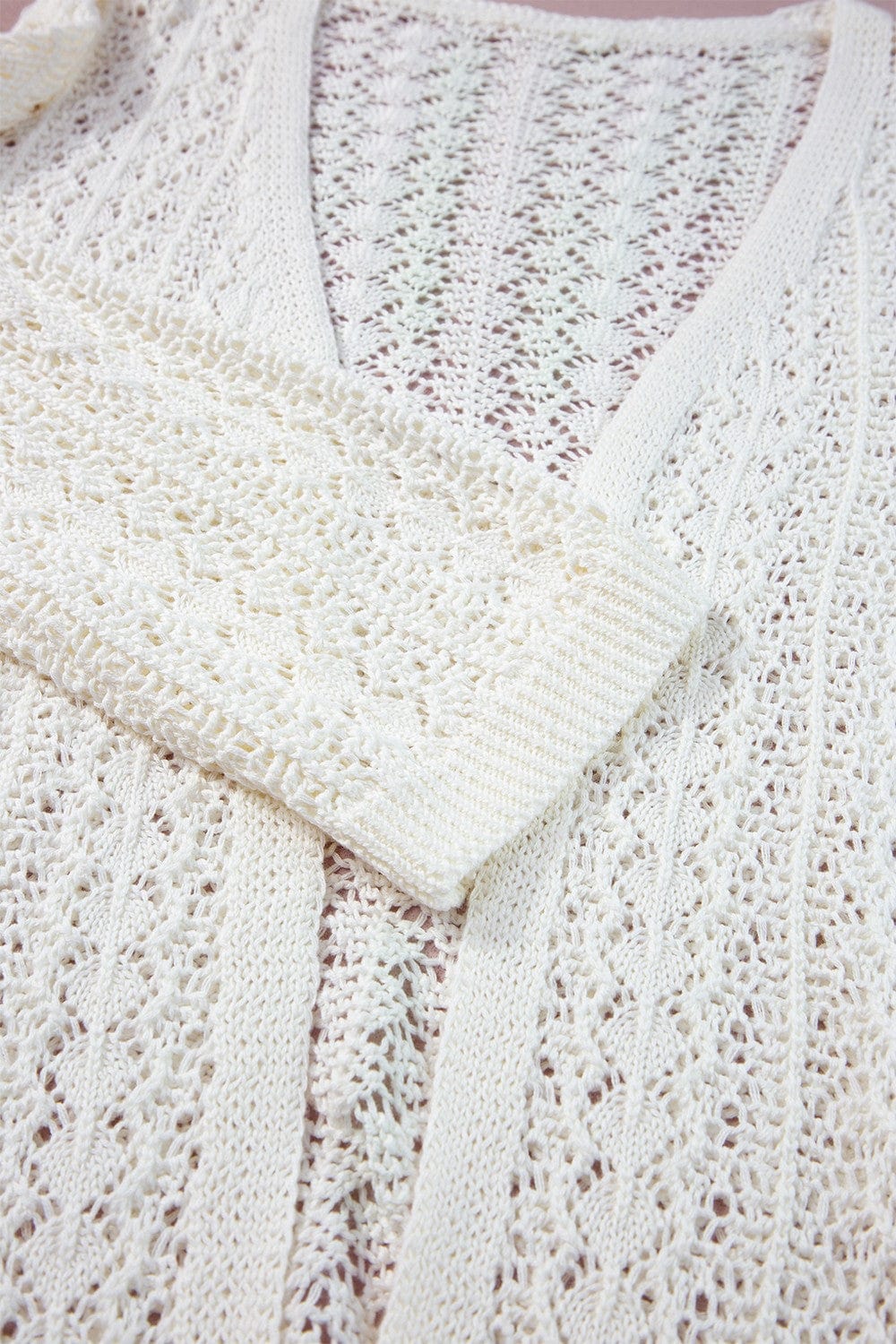 Trendsi Fall Openwork Open Front Dropped Shoulder Cardigan Openwork Open Front Dropped Shoulder Cardigan