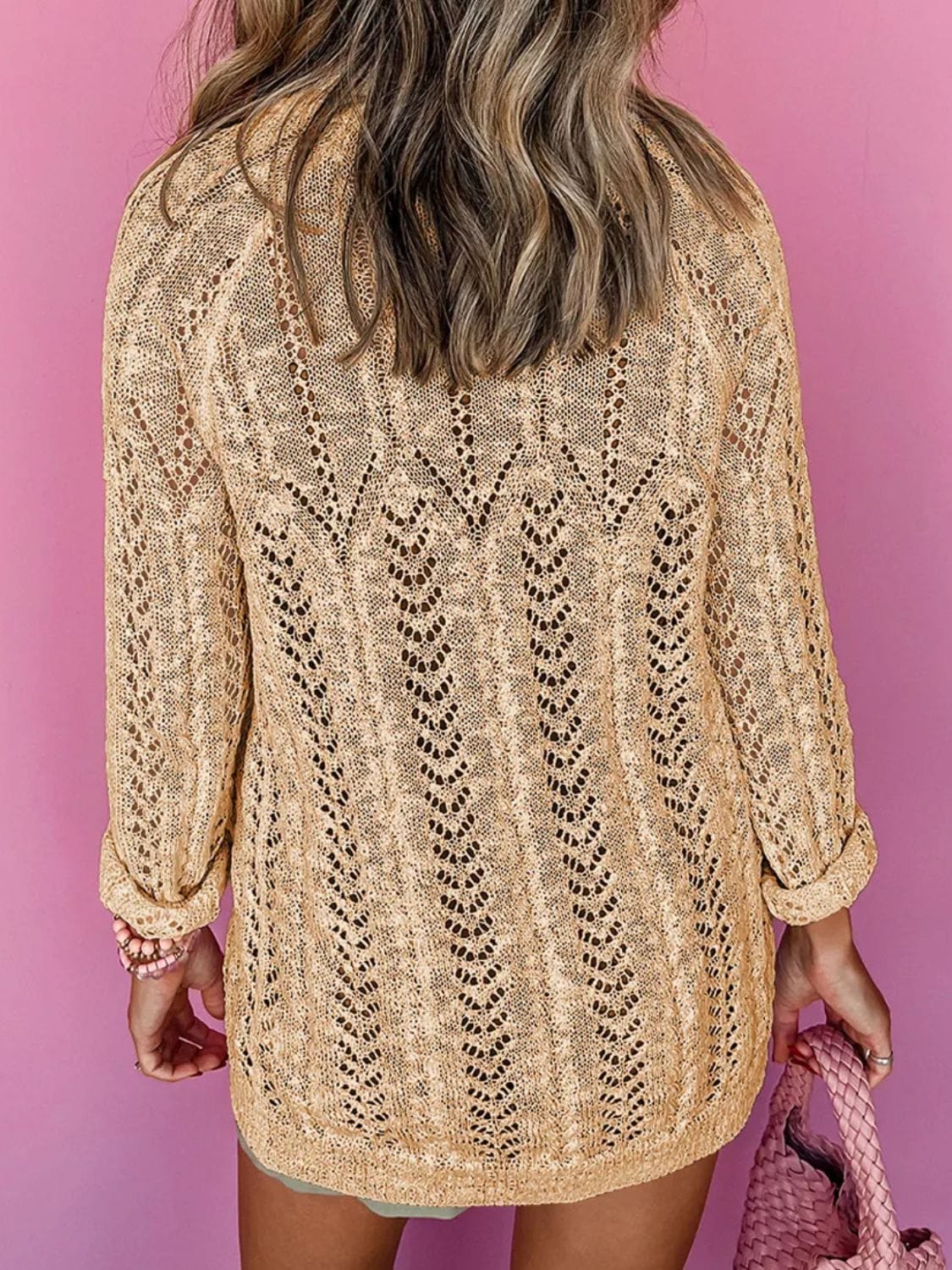 Trendsi Fall Openwork Open Front Long Sleeve Cardigan Openwork Open Front Long Sleeve Cardigan