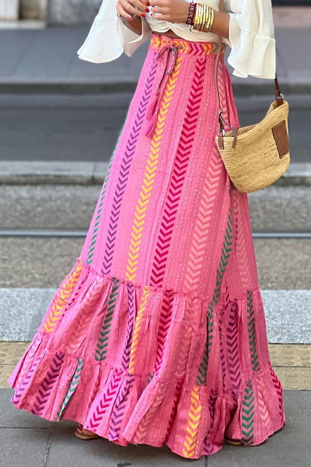 Trendsi Fall Pink / S Drawstring Geometric High Waist Skirt Drawstring Geometric High Waist Skirt