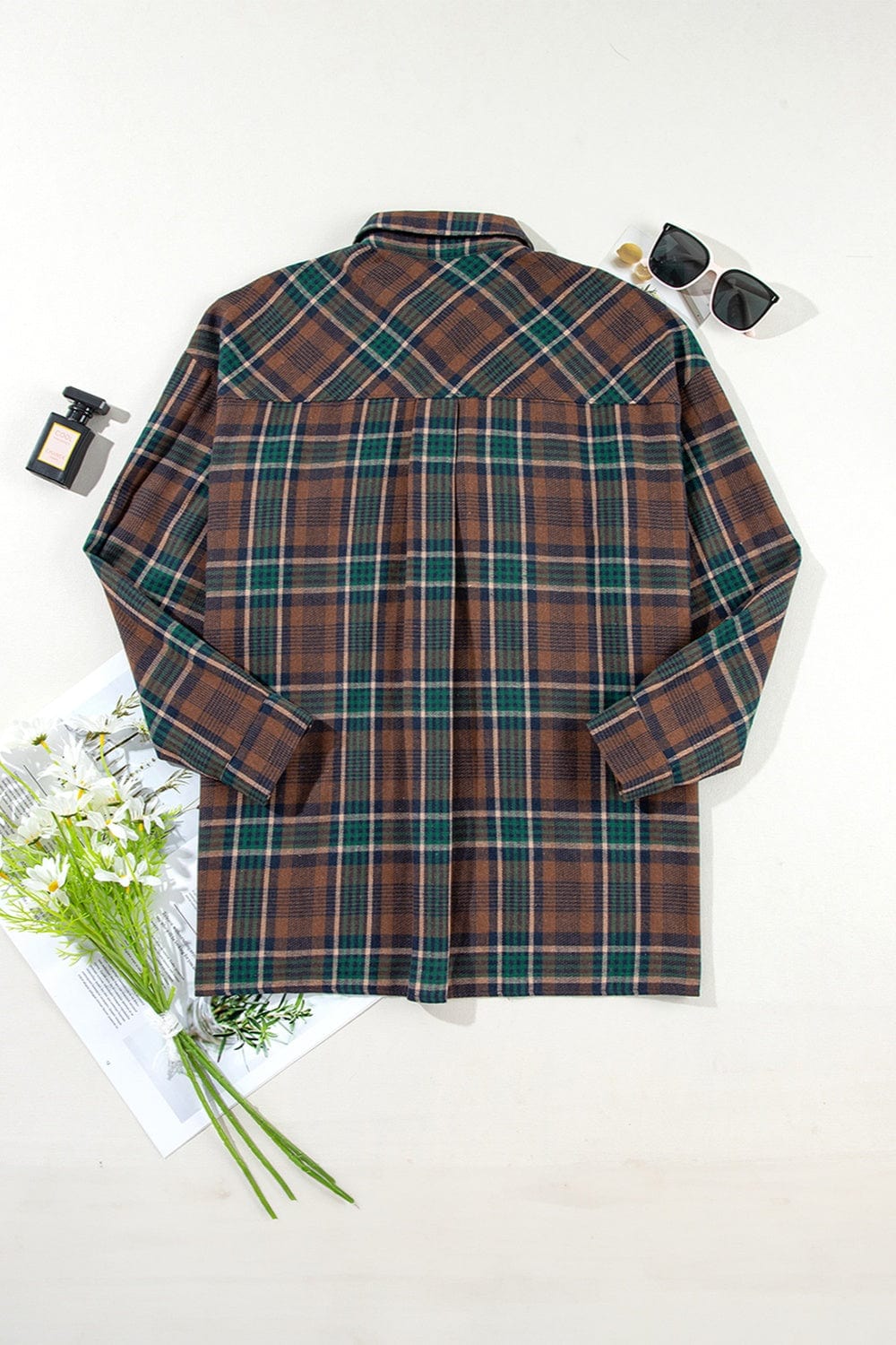 Trendsi Fall Plaid Button Up Long Sleeve Jacket Plaid Button Up Long Sleeve Jacket