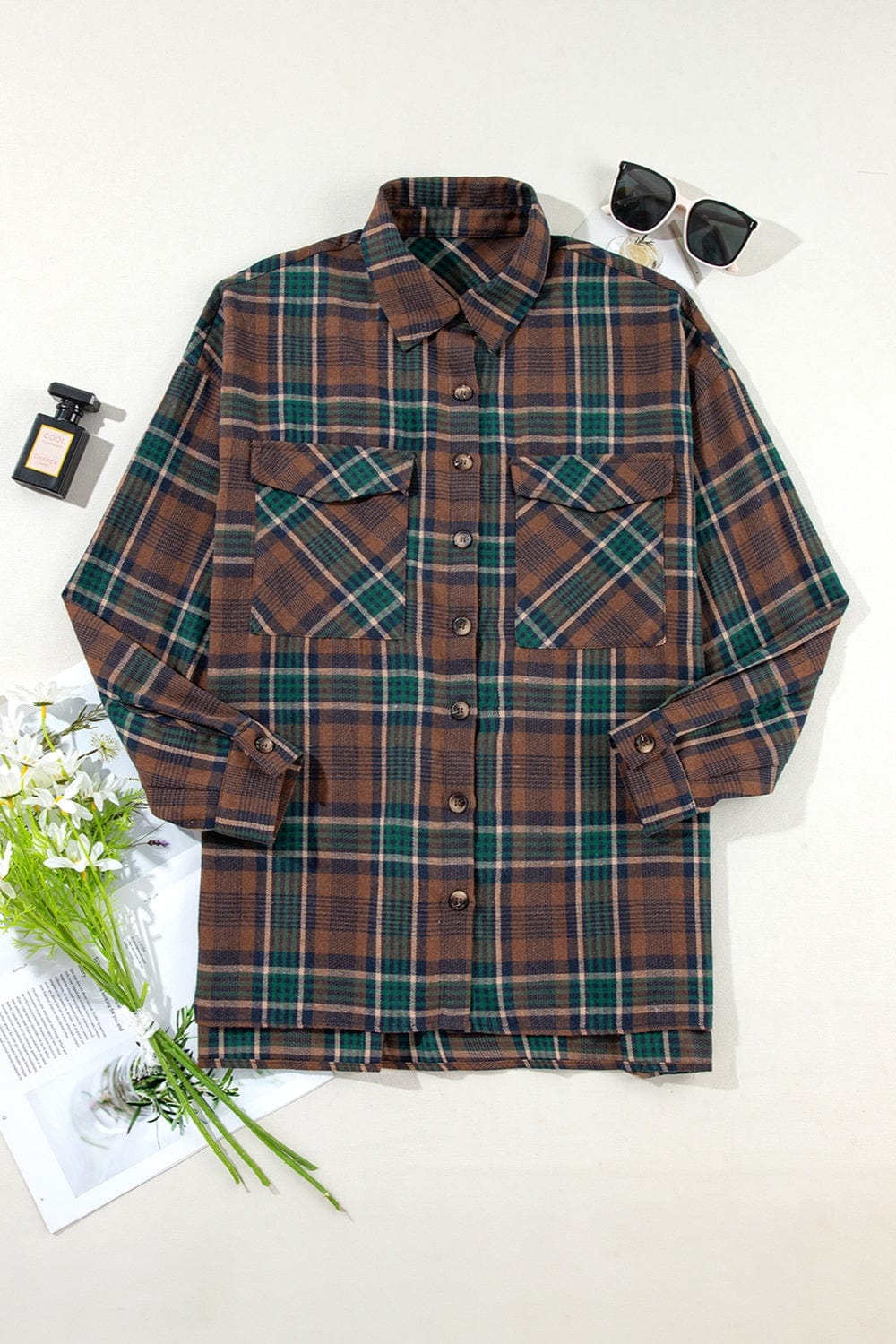 Trendsi Fall Plaid Button Up Long Sleeve Jacket Plaid Button Up Long Sleeve Jacket