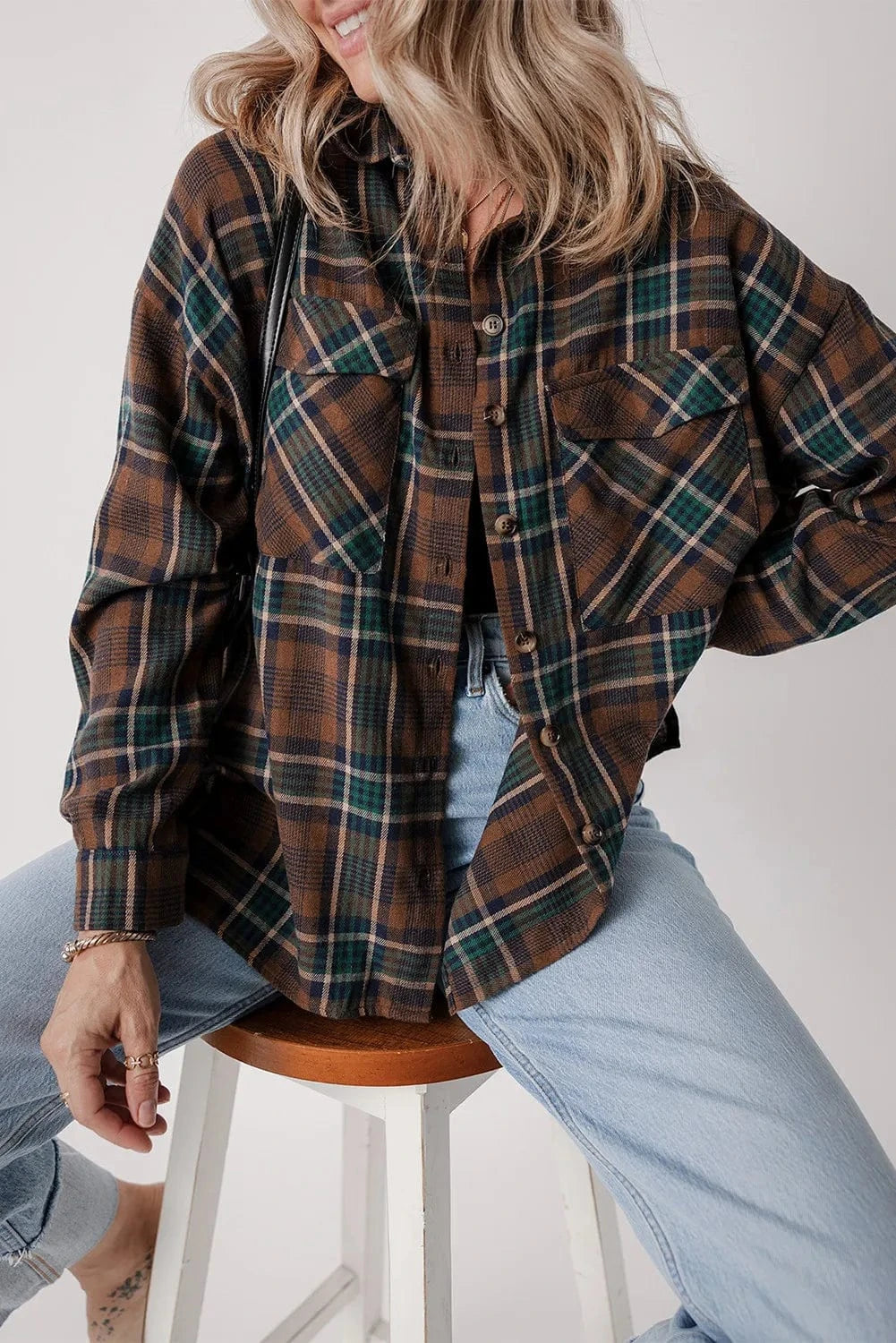Trendsi Fall Plaid Button Up Long Sleeve Jacket Plaid Button Up Long Sleeve Jacket