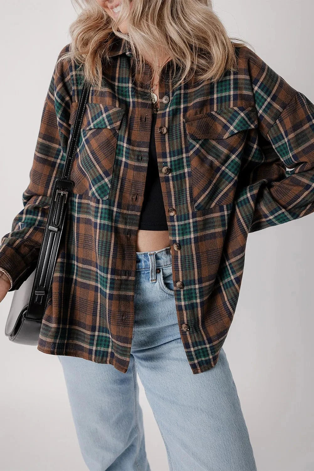 Trendsi Fall Plaid Button Up Long Sleeve Jacket Plaid Button Up Long Sleeve Jacket