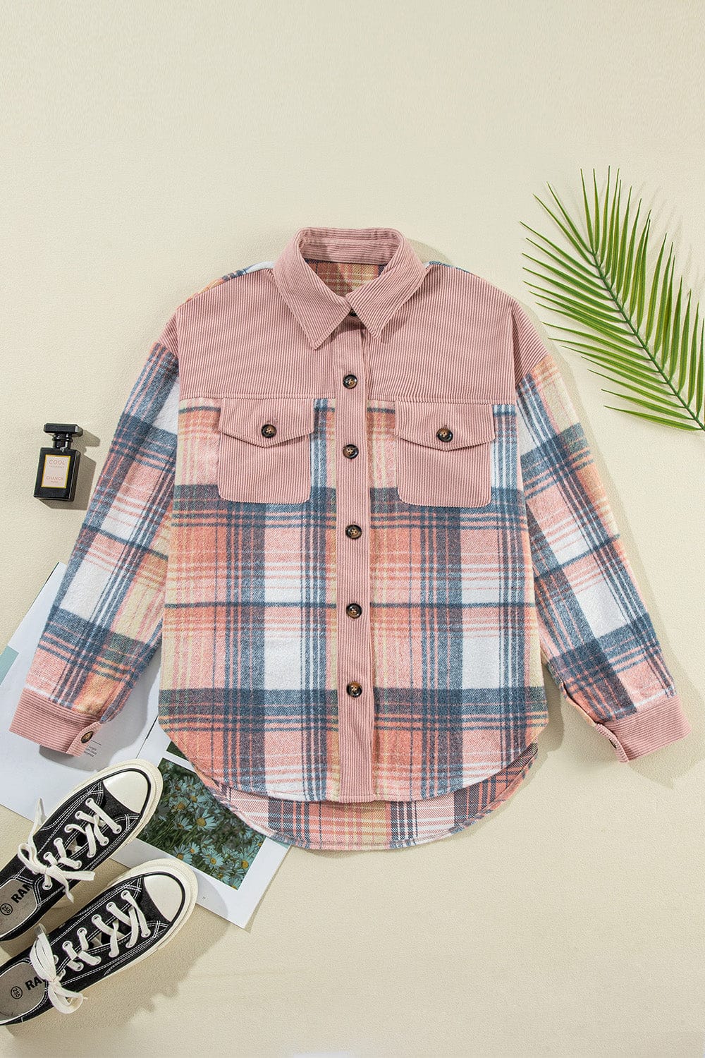 Trendsi Fall Plaid Button Up Long Sleeve Shacket Plaid Button Up Long Sleeve Shacket