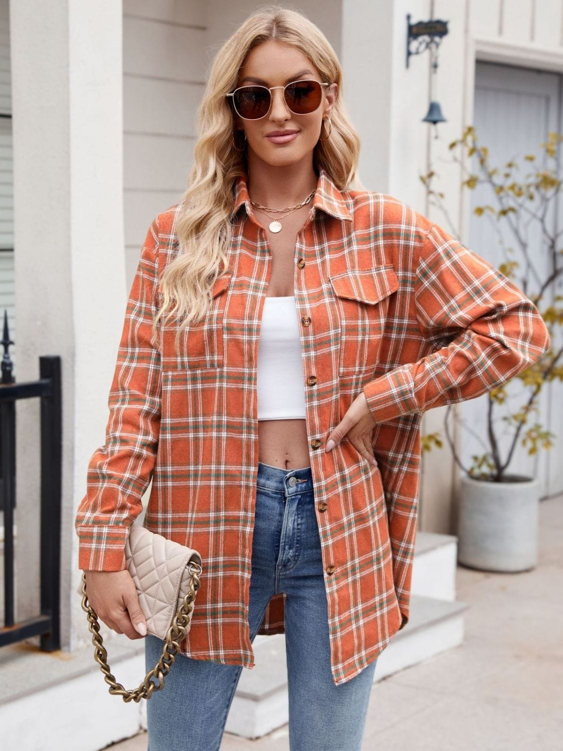 Trendsi Fall Plaid Button Up Long Sleeve Shirt Plaid Button Up Long Sleeve Shirt