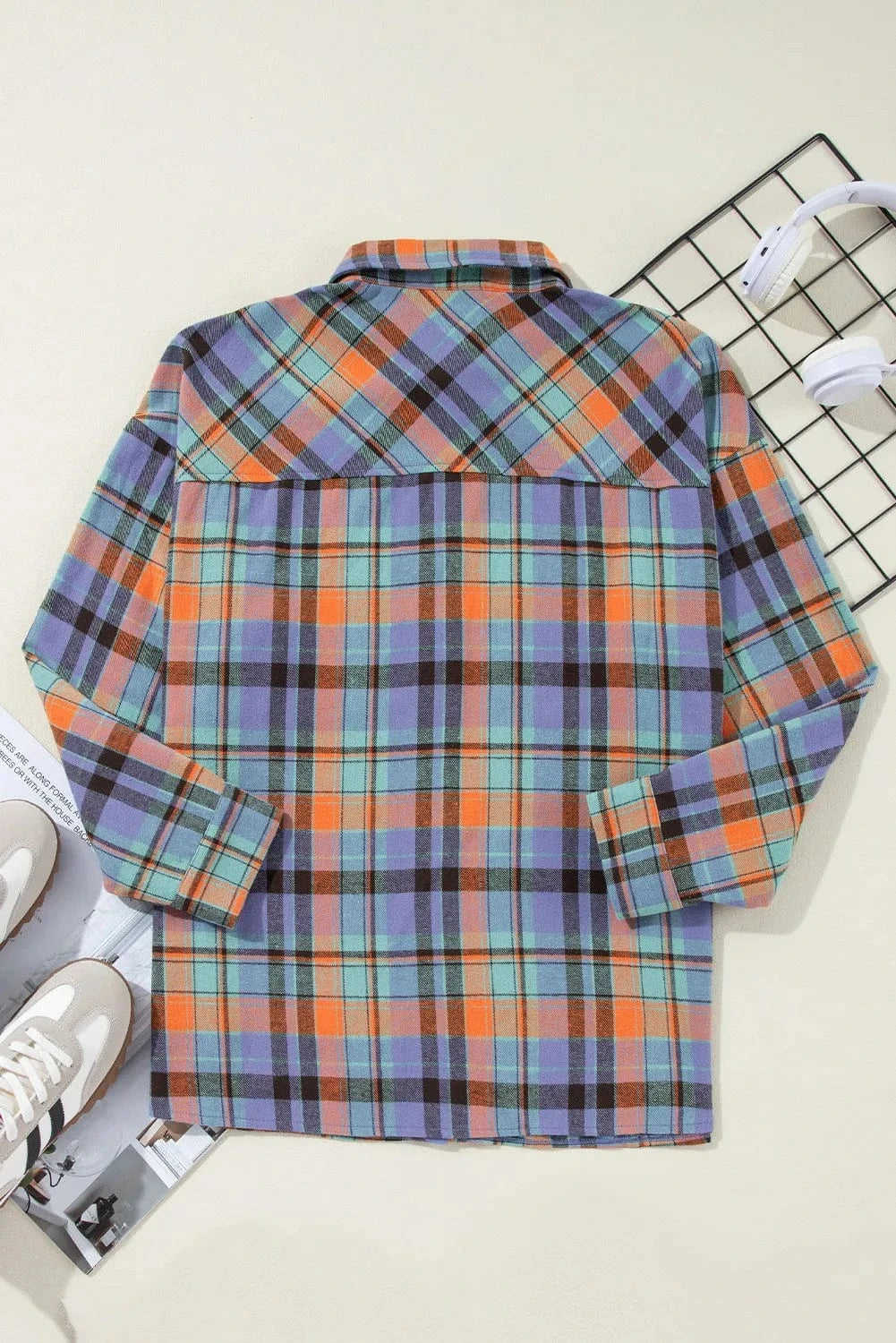 Trendsi Fall Plaid Collared Neck Long Sleeve Shirt Plaid Collared Neck Long Sleeve Shirt