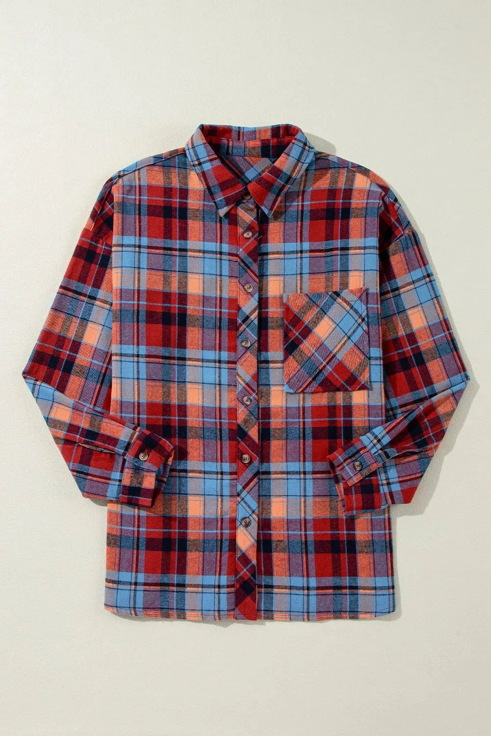 Trendsi Fall Plaid Collared Neck Long Sleeve Shirt Plaid Collared Neck Long Sleeve Shirt