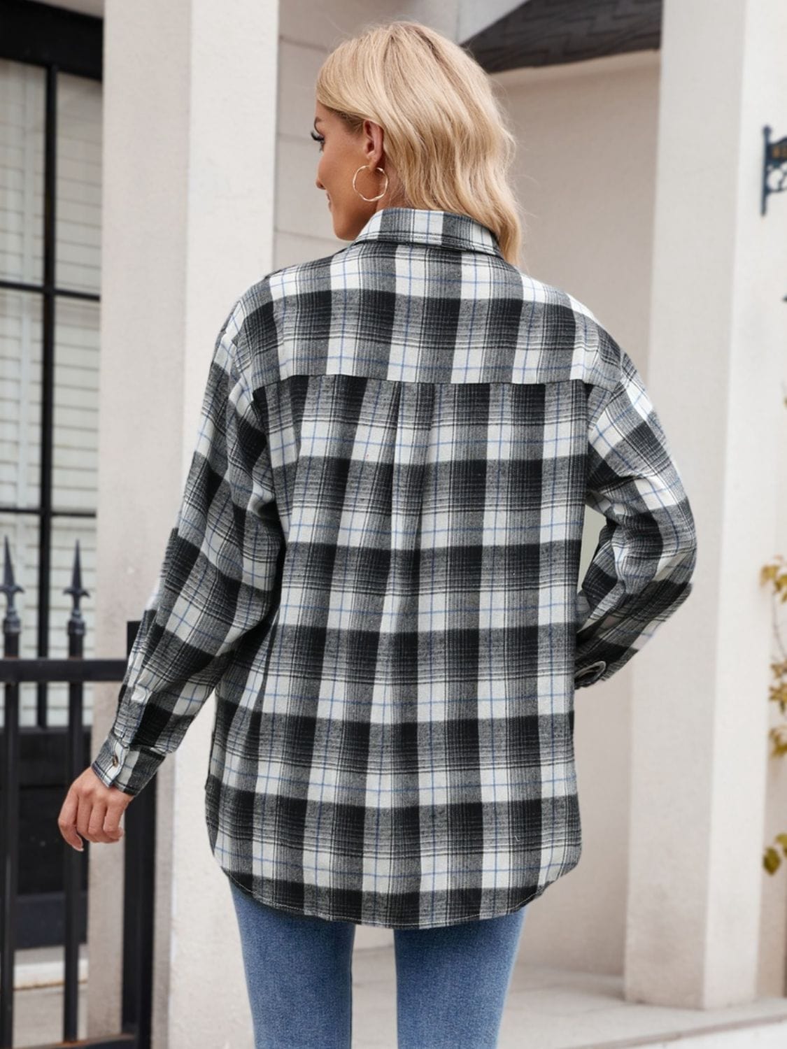 Trendsi Fall Plaid Collared Neck Long Sleeve Shirt Plaid Collared Neck Long Sleeve Shirt