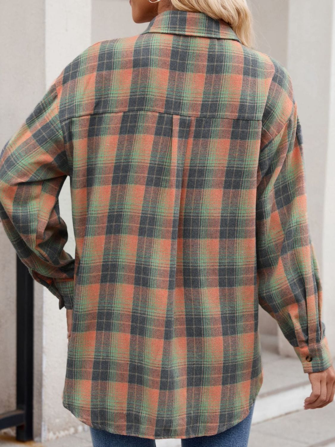 Trendsi Fall Plaid Collared Neck Long Sleeve Shirt Plaid Collared Neck Long Sleeve Shirt
