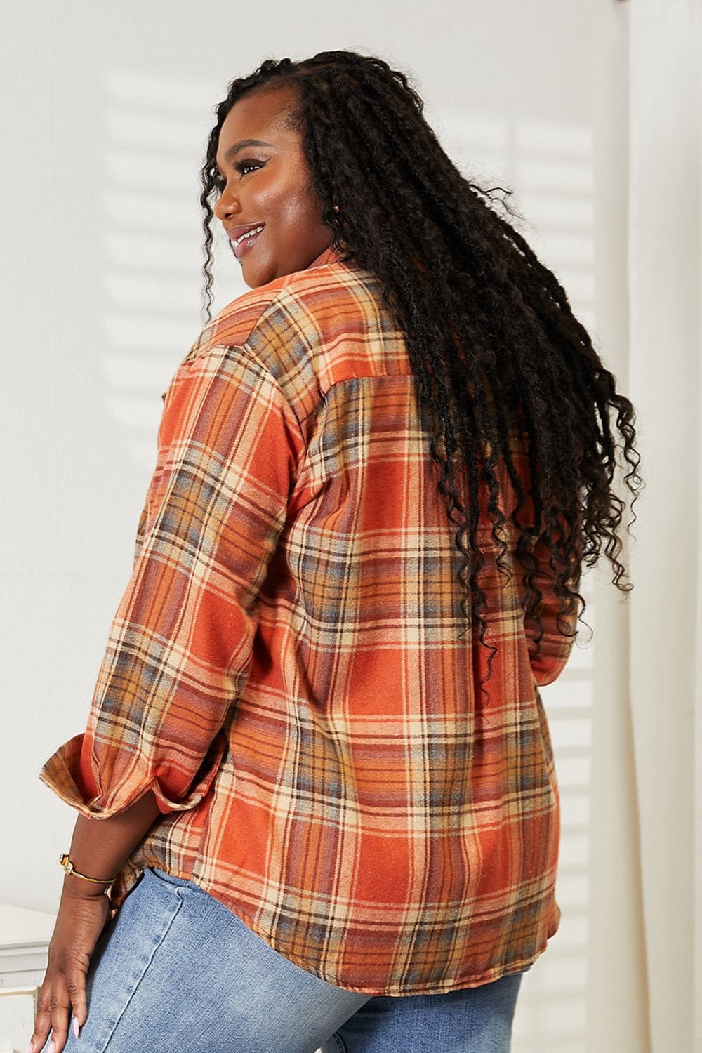 Trendsi Fall Plaid Dropped Shoulder Shirt Plaid Dropped Shoulder Shirt