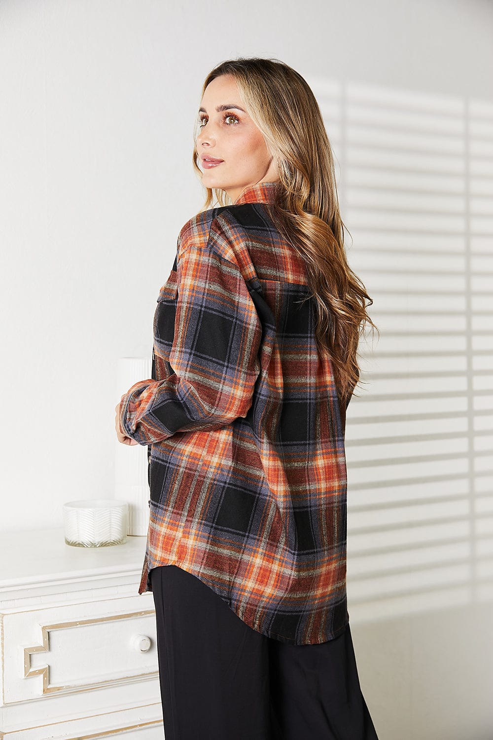 Trendsi Fall Plaid Dropped Shoulder Shirt Plaid Dropped Shoulder Shirt