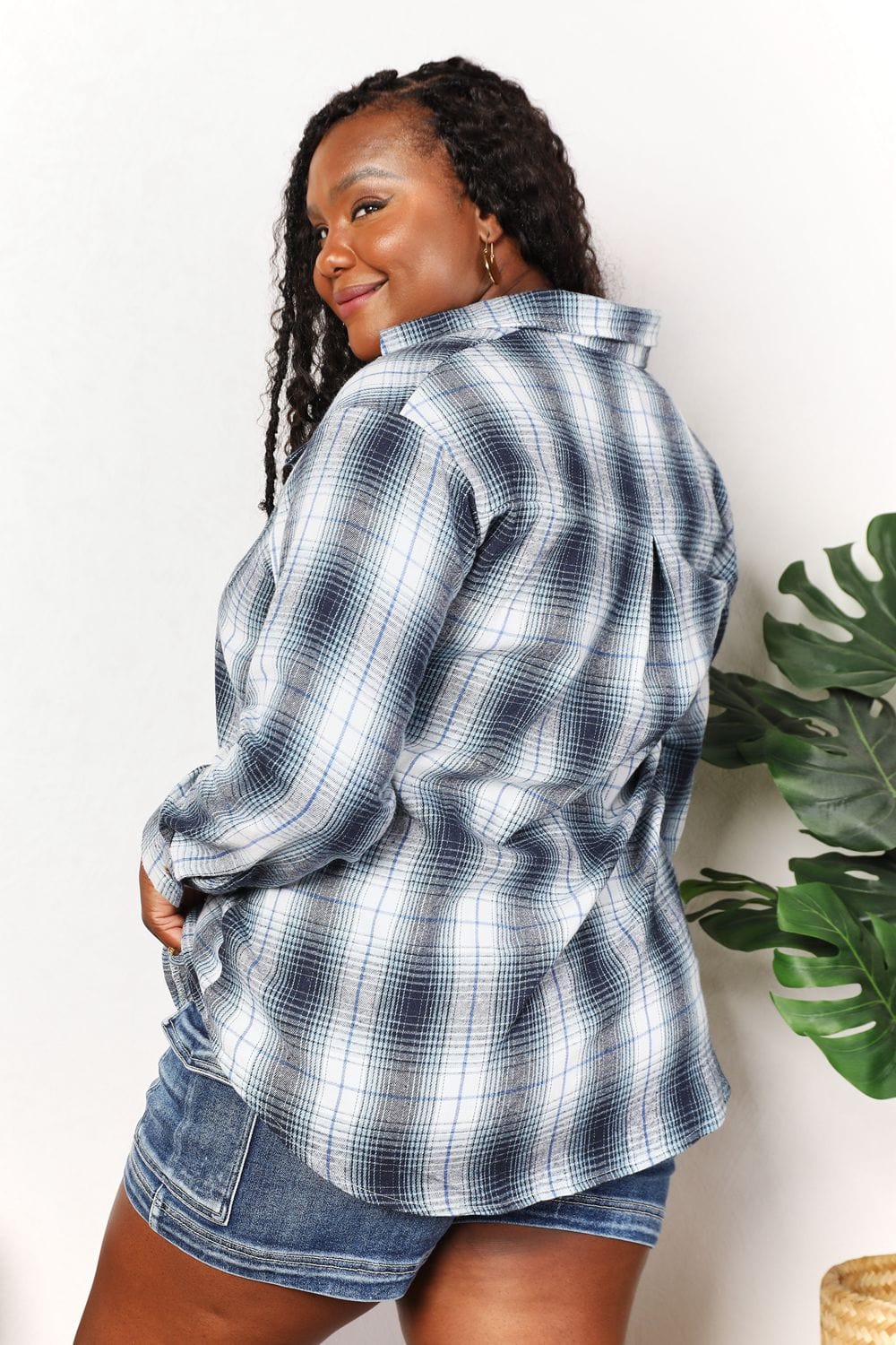 Trendsi Fall Plaid Dropped Shoulder Shirt Plaid Dropped Shoulder Shirt