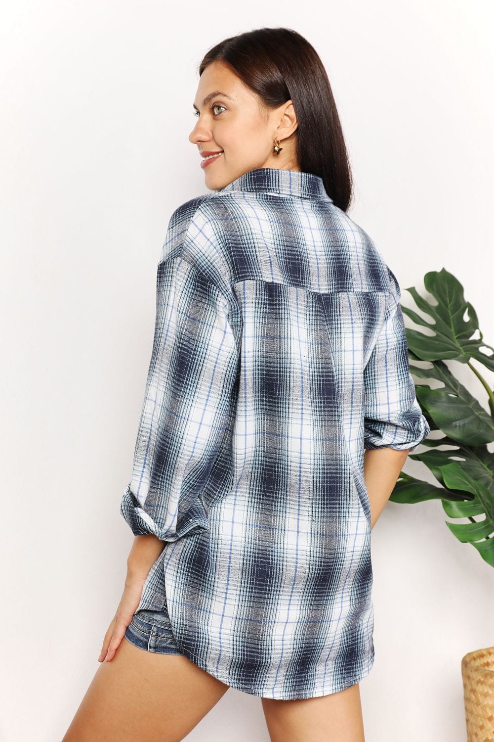 Trendsi Fall Plaid Dropped Shoulder Shirt Plaid Dropped Shoulder Shirt