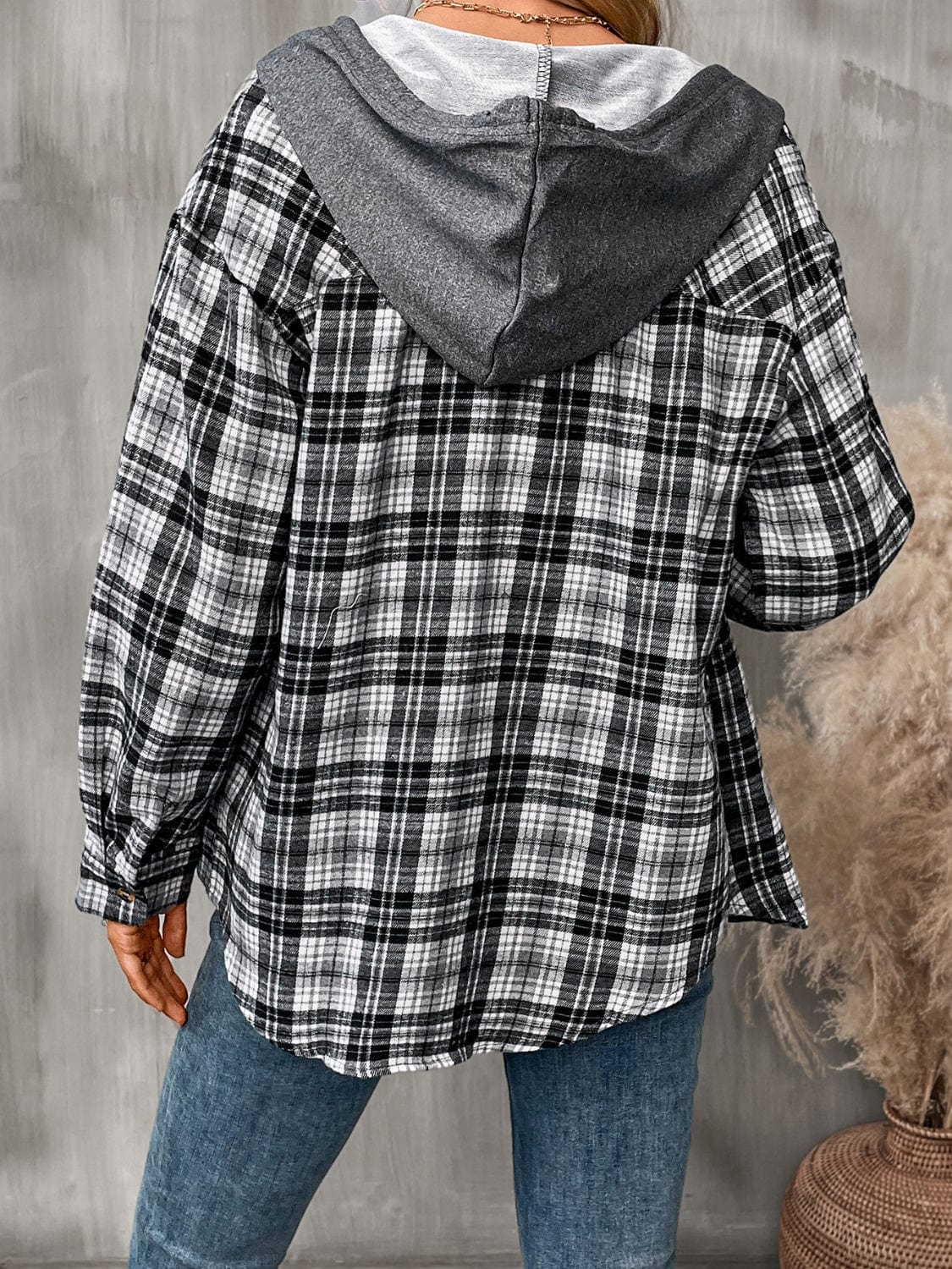 Trendsi Fall Plaid Long Sleeve Hooded Jacket Plaid Long Sleeve Hooded Jacket