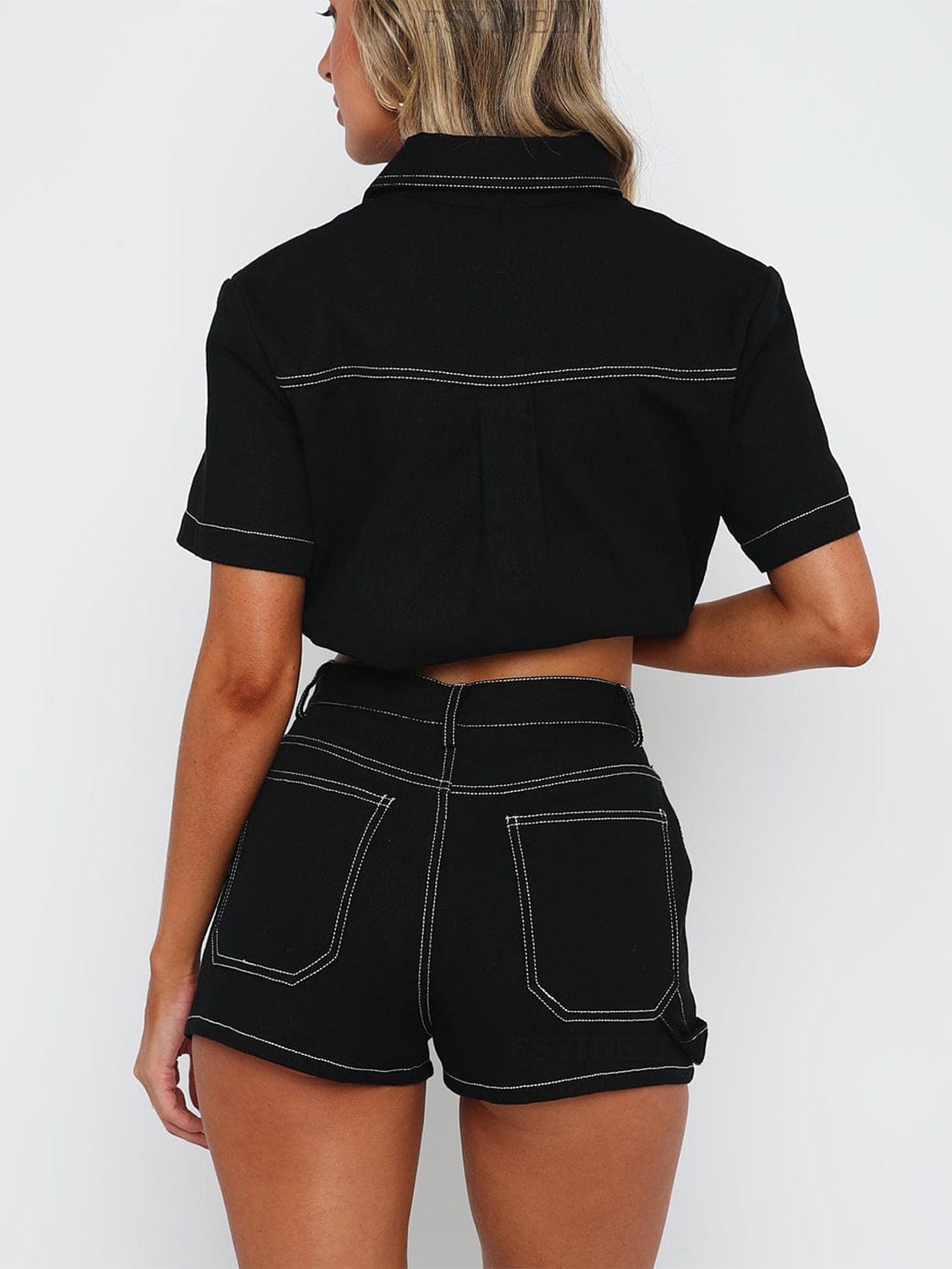 Trendsi Fall Pocketed Button Up Top and Shorts Set Pocketed Button Up Top and Shorts Set