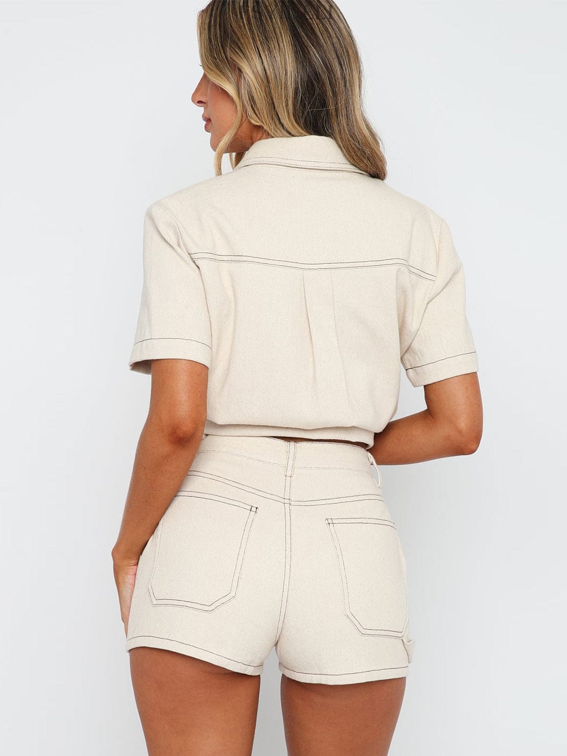 Trendsi Fall Pocketed Button Up Top and Shorts Set Pocketed Button Up Top and Shorts Set