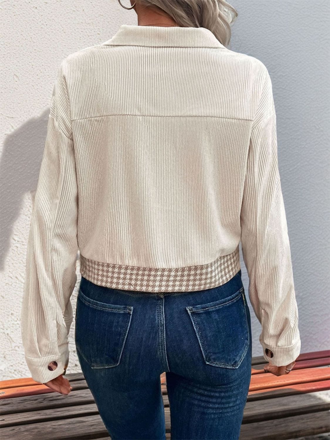 Trendsi Fall Pocketed Houndstooth Long Sleeve Jacket Pocketed Houndstooth Long Sleeve Jacket