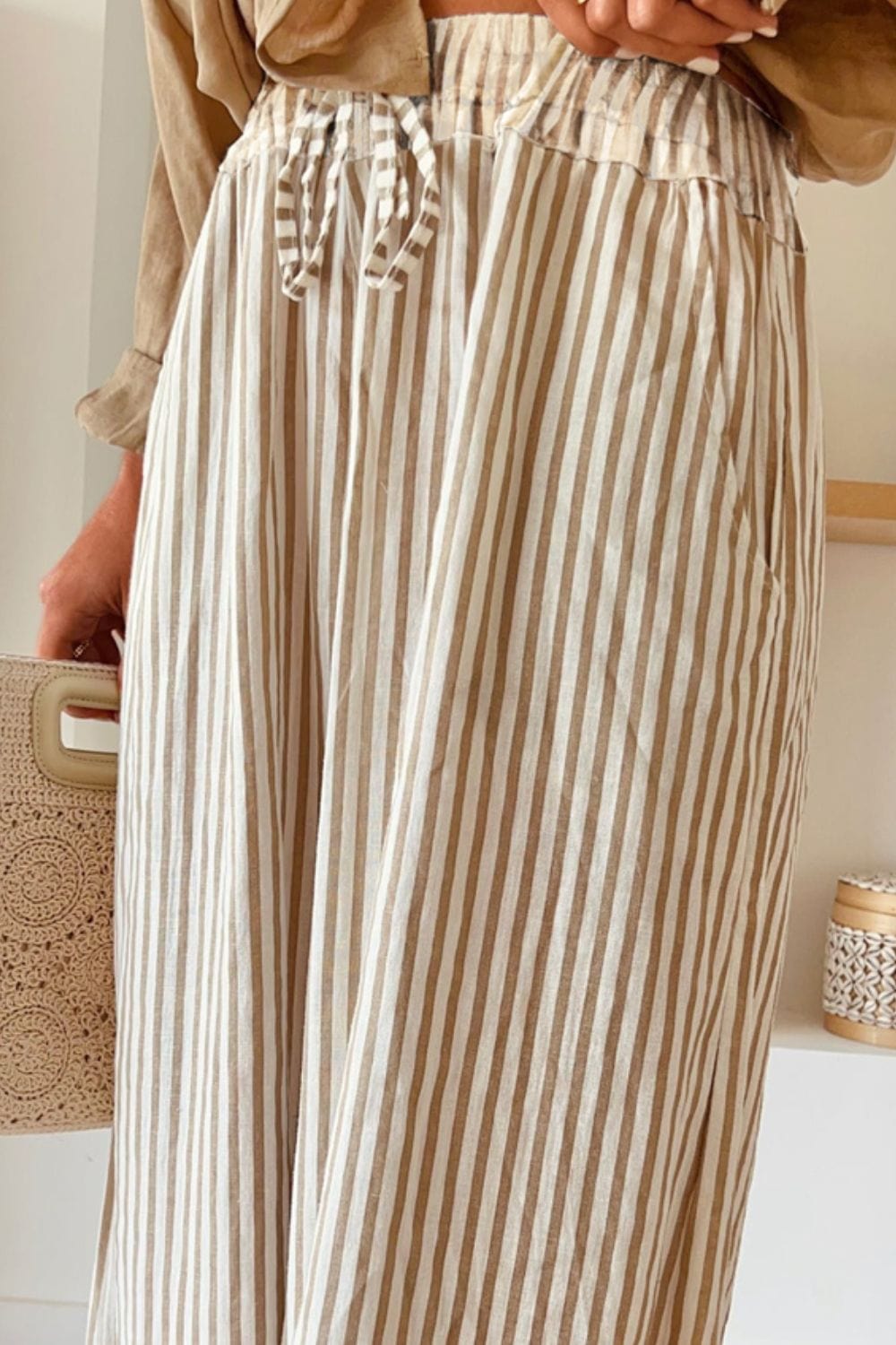 Trendsi Fall Pocketed Striped Wide Leg Pants Pocketed Striped Wide Leg Pants