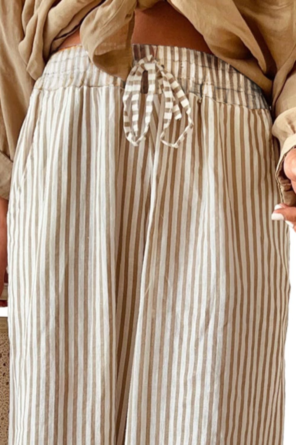 Trendsi Fall Pocketed Striped Wide Leg Pants Pocketed Striped Wide Leg Pants