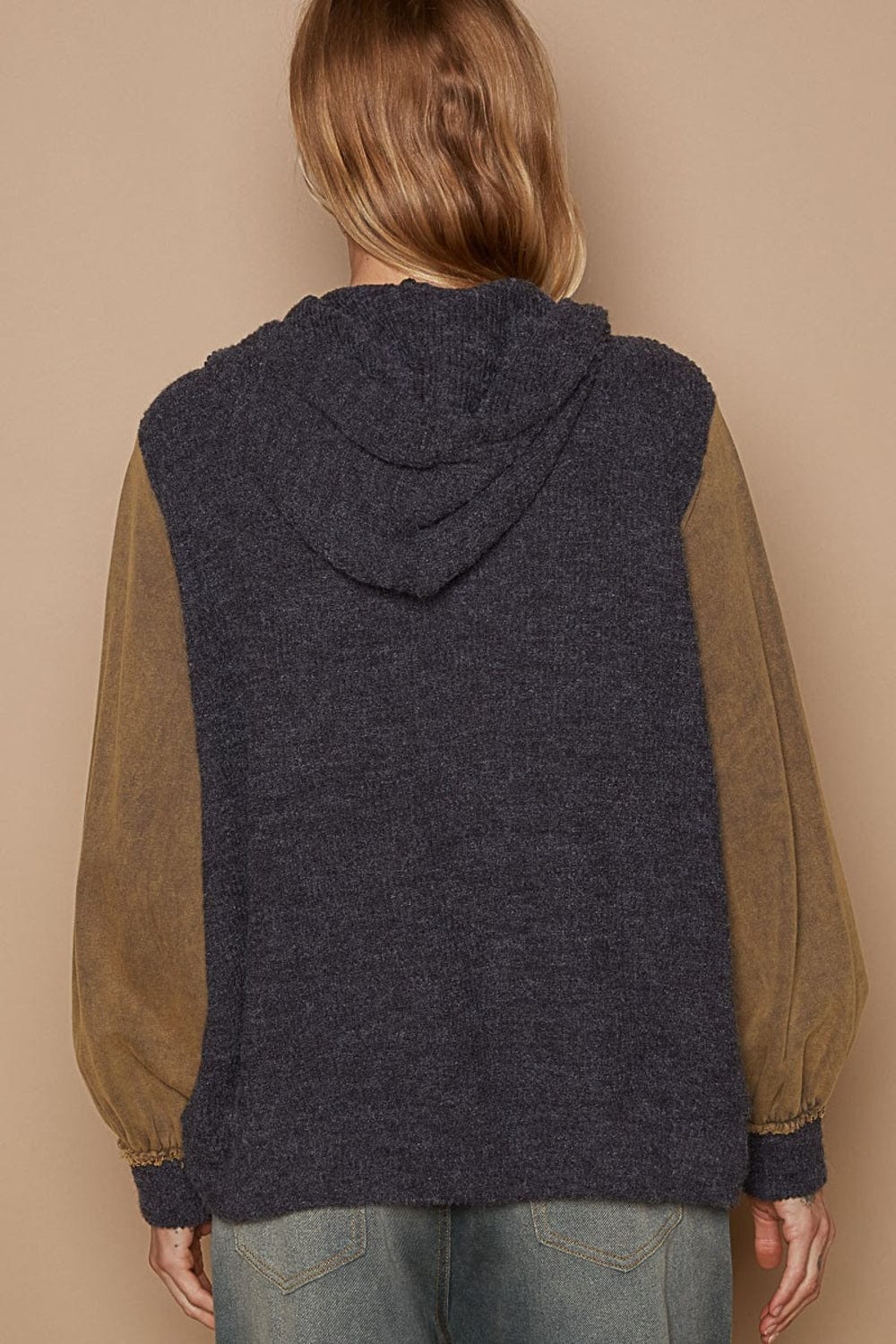 Trendsi Fall POL Contrast Square Patch Pattern Hooded Zipper Jacket POL Contrast Square Patch Pattern Hooded Zipper Jacket