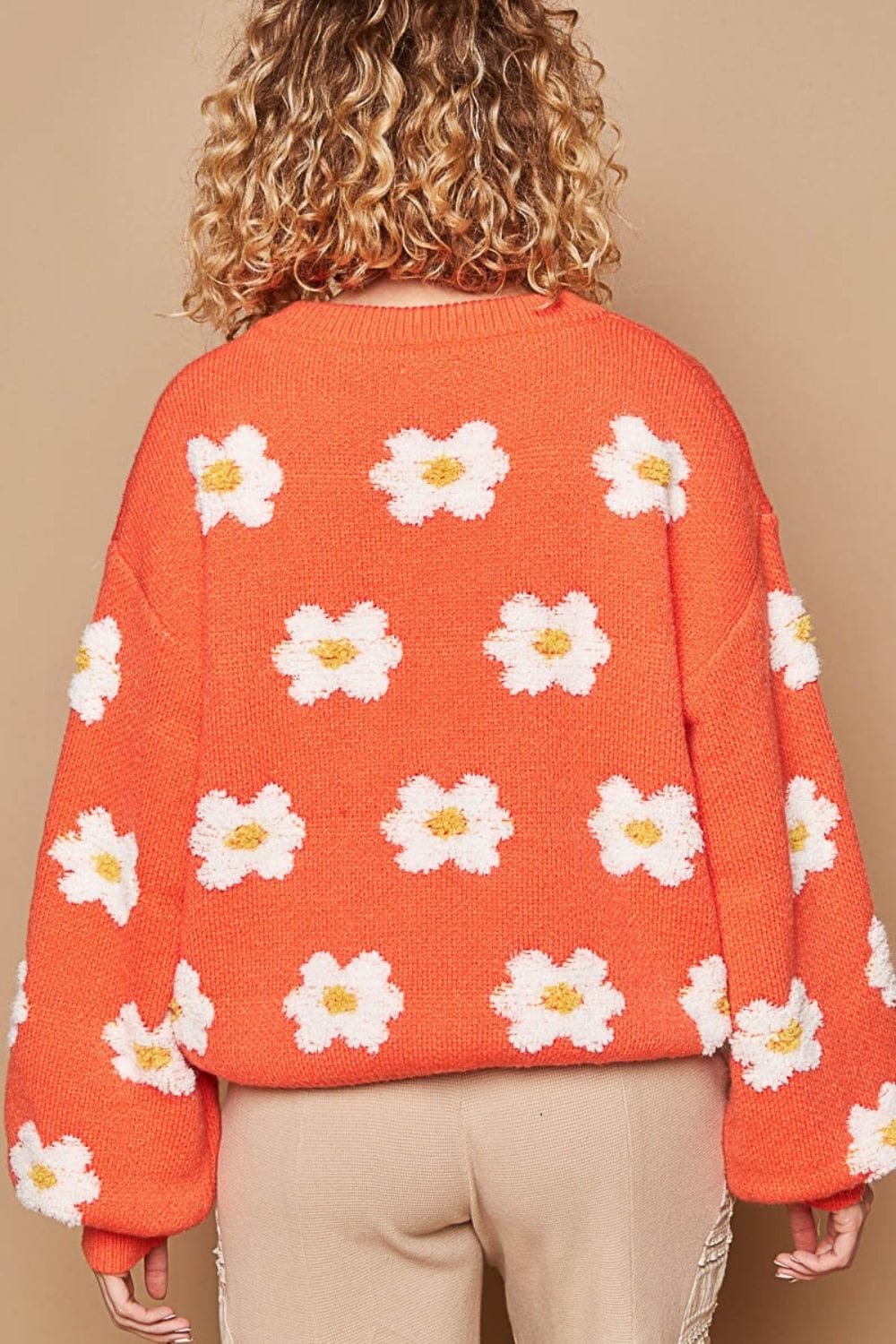 Trendsi Fall POL Daisy Pattern Drop Shoulder Sweater POL Daisy Pattern Drop Shoulder Sweater