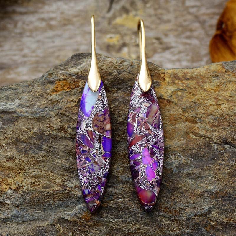 Trendsi Fall Purple/Gold / One Size Copper Natural Stone Geometric Shape Earrings Copper Natural Stone Geometric Shape Earrings