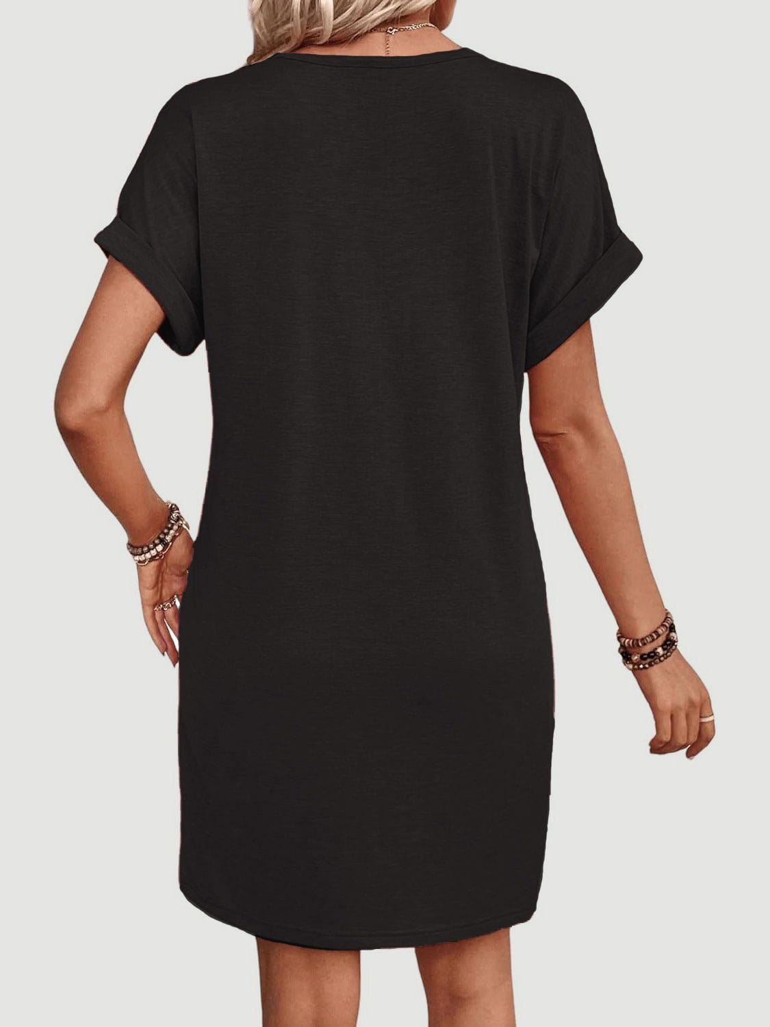 Trendsi Fall Quarter Button V-Neck Short Sleeve Dress Quarter Button V-Neck Short Sleeve Dress