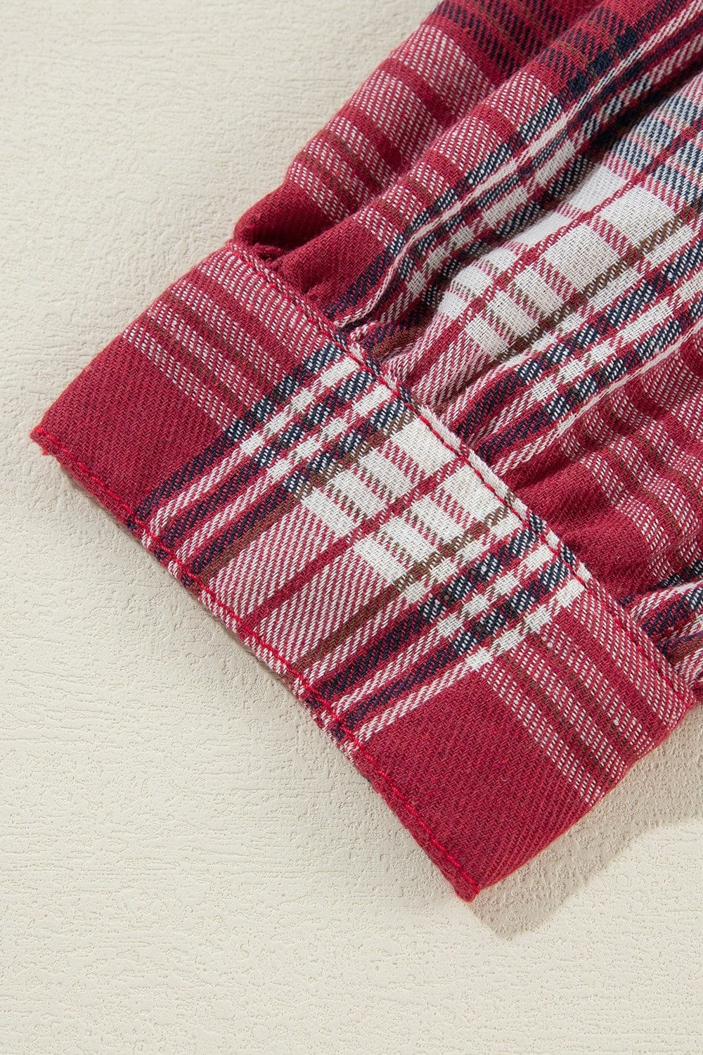 Trendsi Fall Raw Hem Drawstring Plaid Denim Jacket Raw Hem Drawstring Plaid Denim Jacket