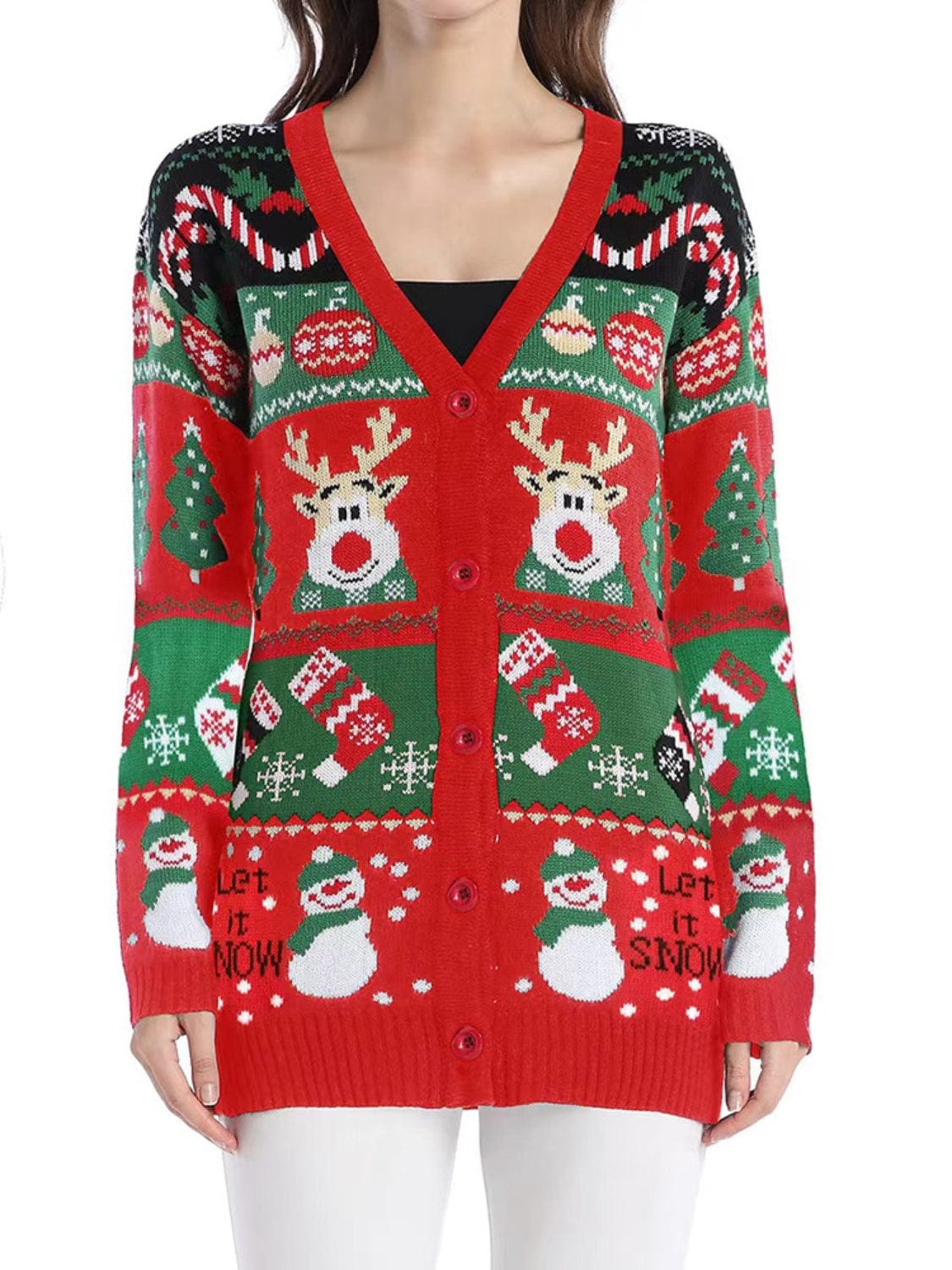 Trendsi Fall Reindeer Button Up Long Sleeve Cardigan Reindeer Button Up Long Sleeve Cardigan
