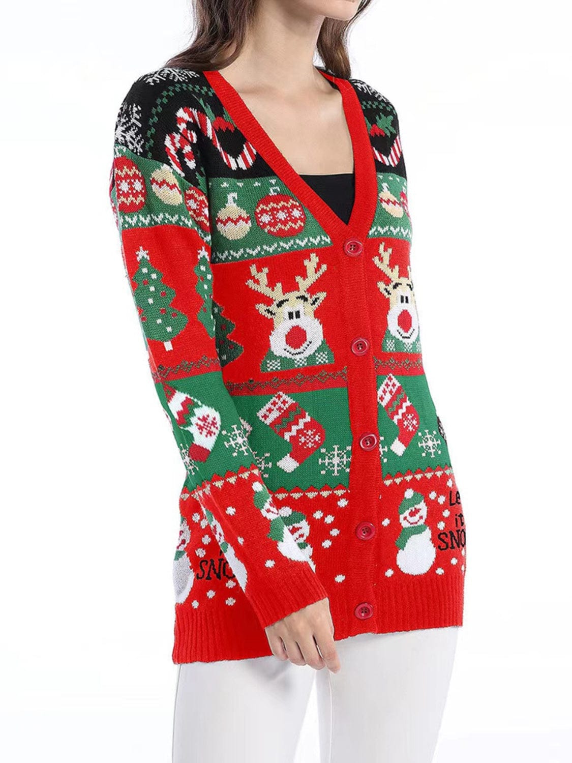 Trendsi Fall Reindeer Button Up Long Sleeve Cardigan Reindeer Button Up Long Sleeve Cardigan