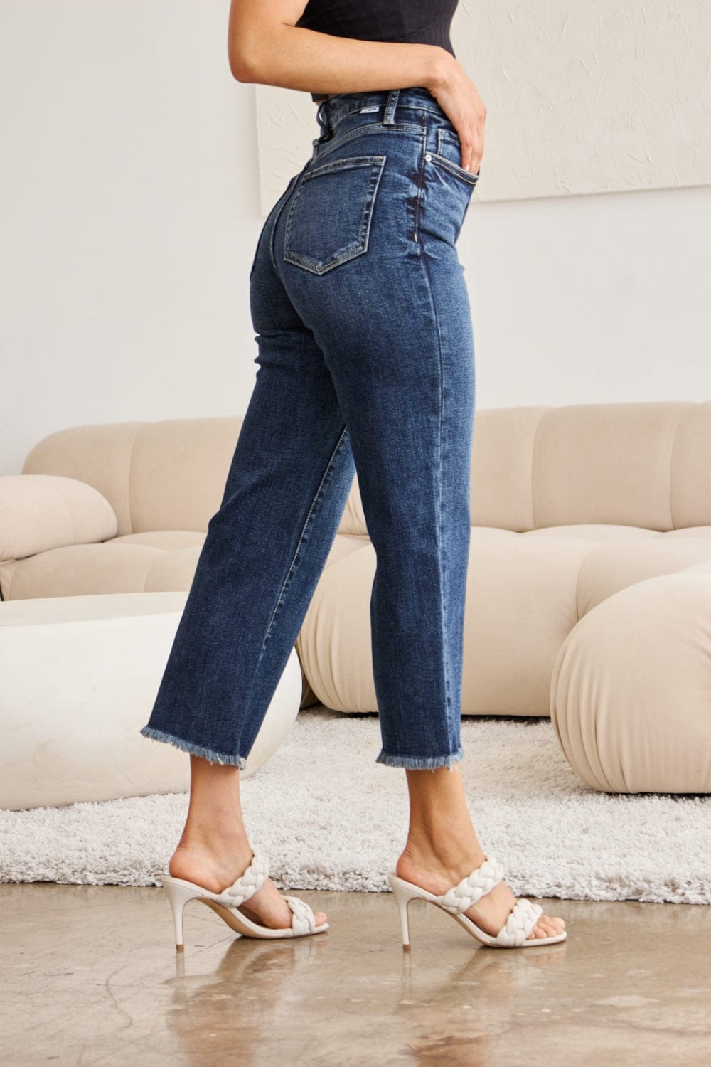 Trendsi Fall RFM Full Size Tummy Control High Waist Raw Hem Jeans RFM Full Size Tummy Control High Waist Raw Hem Jeans