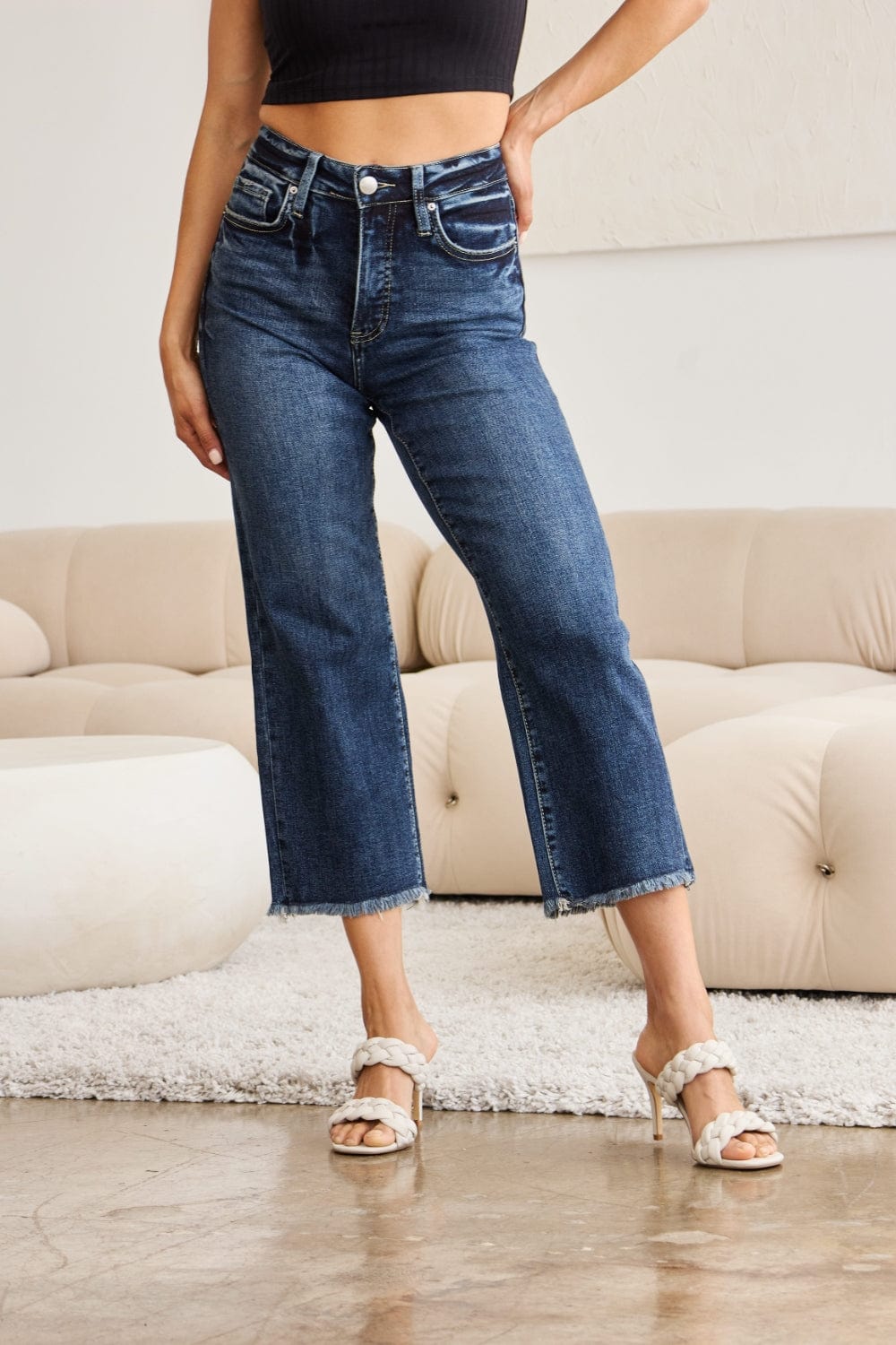 Trendsi Fall RFM Full Size Tummy Control High Waist Raw Hem Jeans RFM Full Size Tummy Control High Waist Raw Hem Jeans