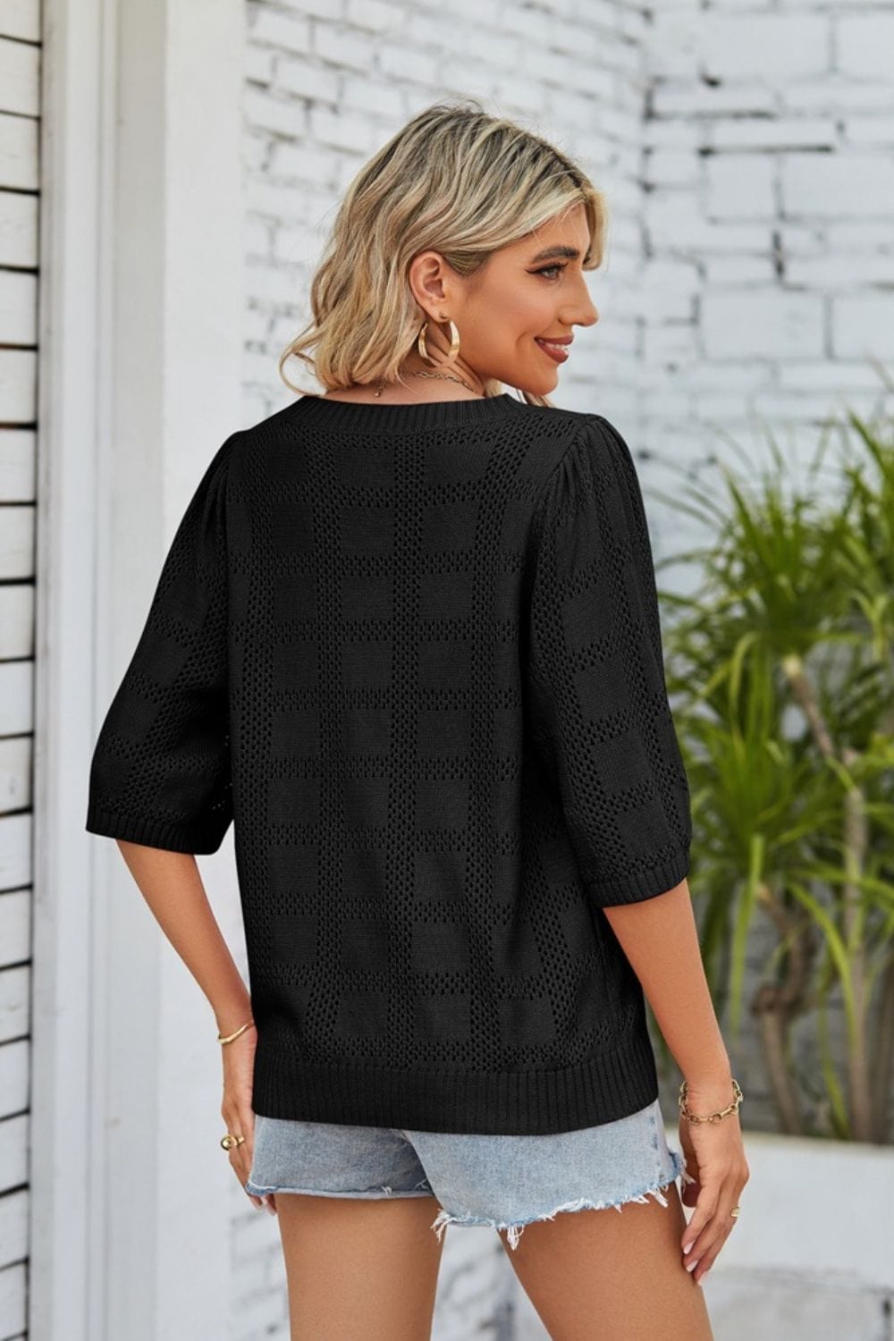 Trendsi Fall Ribbed Trim Round Neck Knit Top Ribbed Trim Round Neck Knit Top