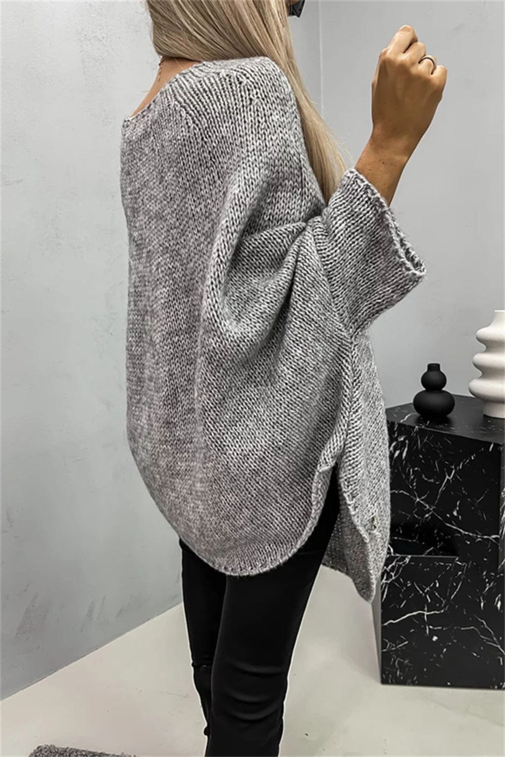 Trendsi Fall Round Neck Batwing Sleeve Sweater Round Neck Batwing Sleeve Sweater