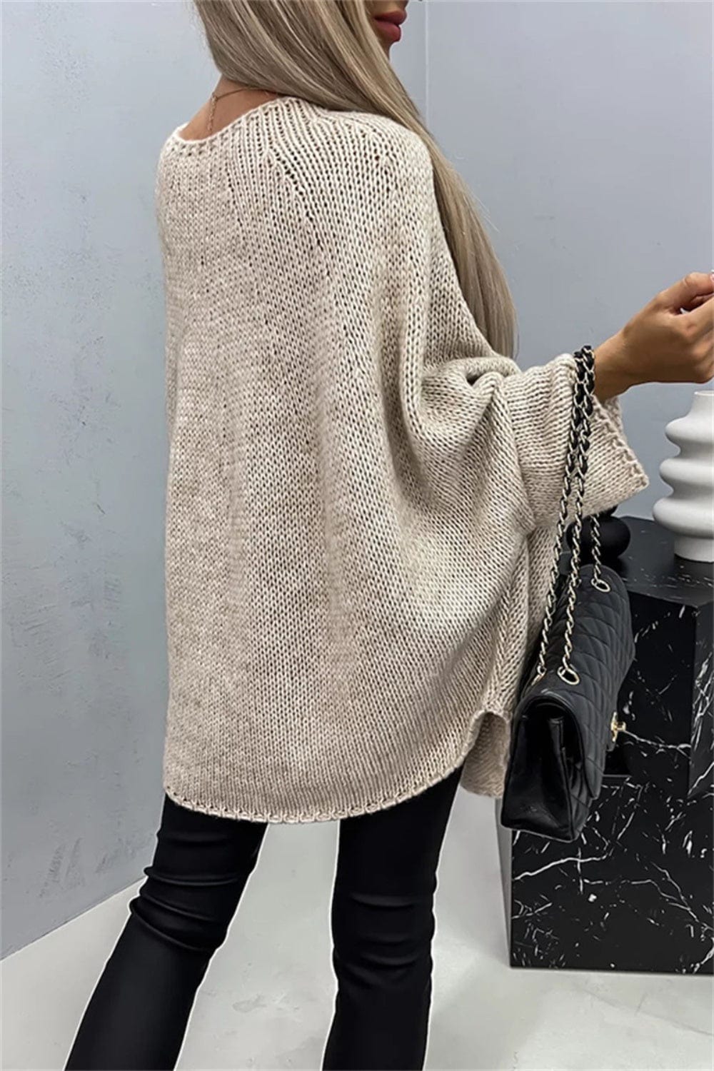 Trendsi Fall Round Neck Batwing Sleeve Sweater Round Neck Batwing Sleeve Sweater