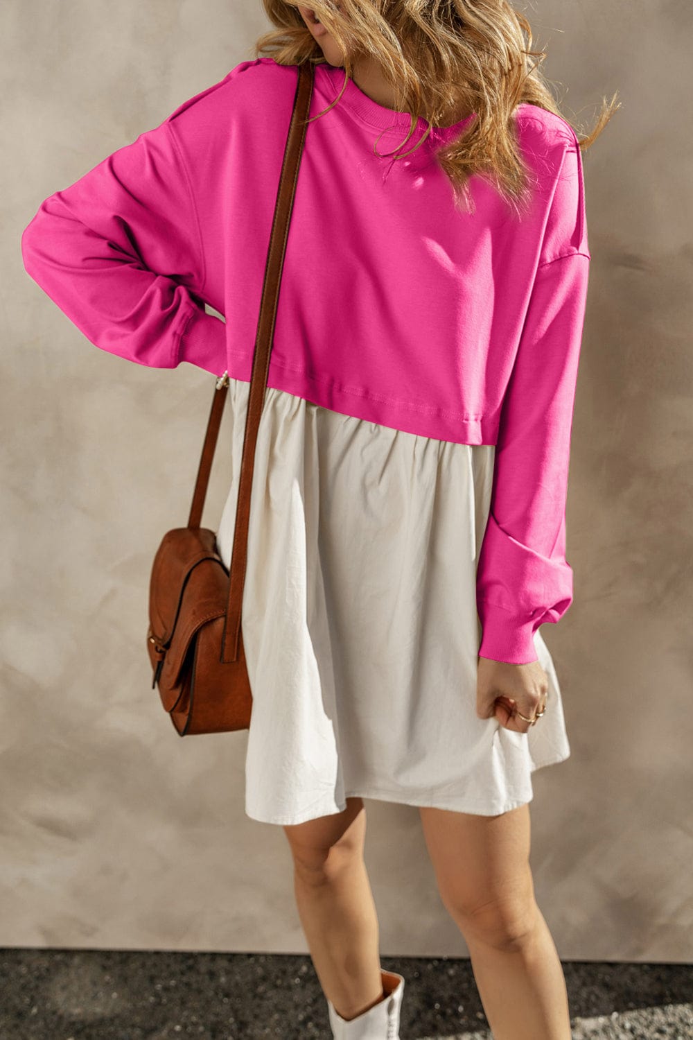 Trendsi Fall Round Neck Long Sleeve Mini Dress Round Neck Long Sleeve Mini Dress