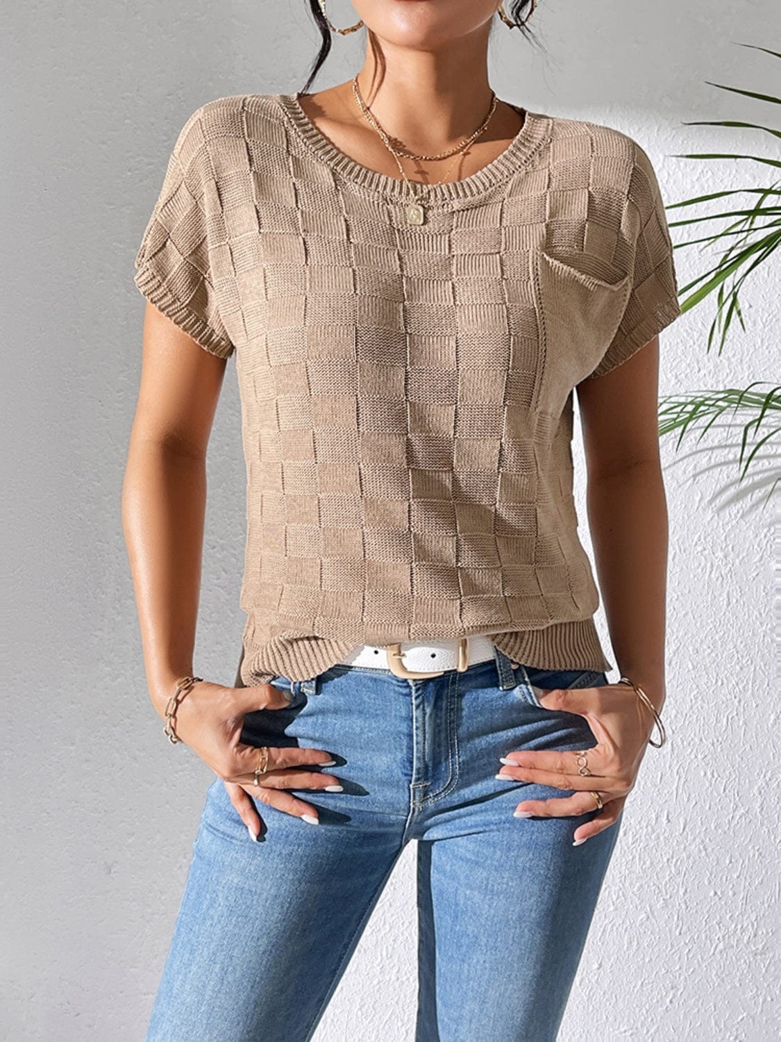 Trendsi Fall Round Neck Short Sleeve Knit Top Round Neck Short Sleeve Knit Top