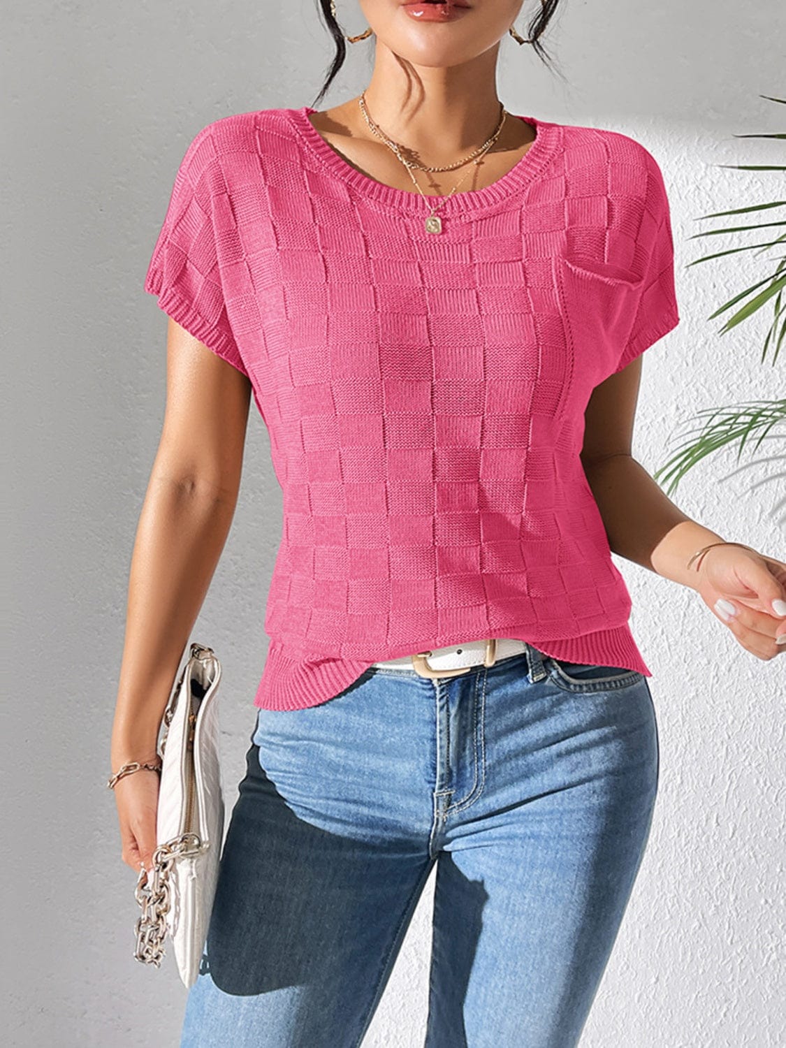 Trendsi Fall Round Neck Short Sleeve Knit Top Round Neck Short Sleeve Knit Top