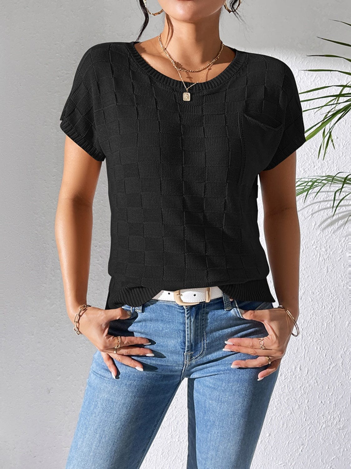 Trendsi Fall Round Neck Short Sleeve Knit Top Round Neck Short Sleeve Knit Top