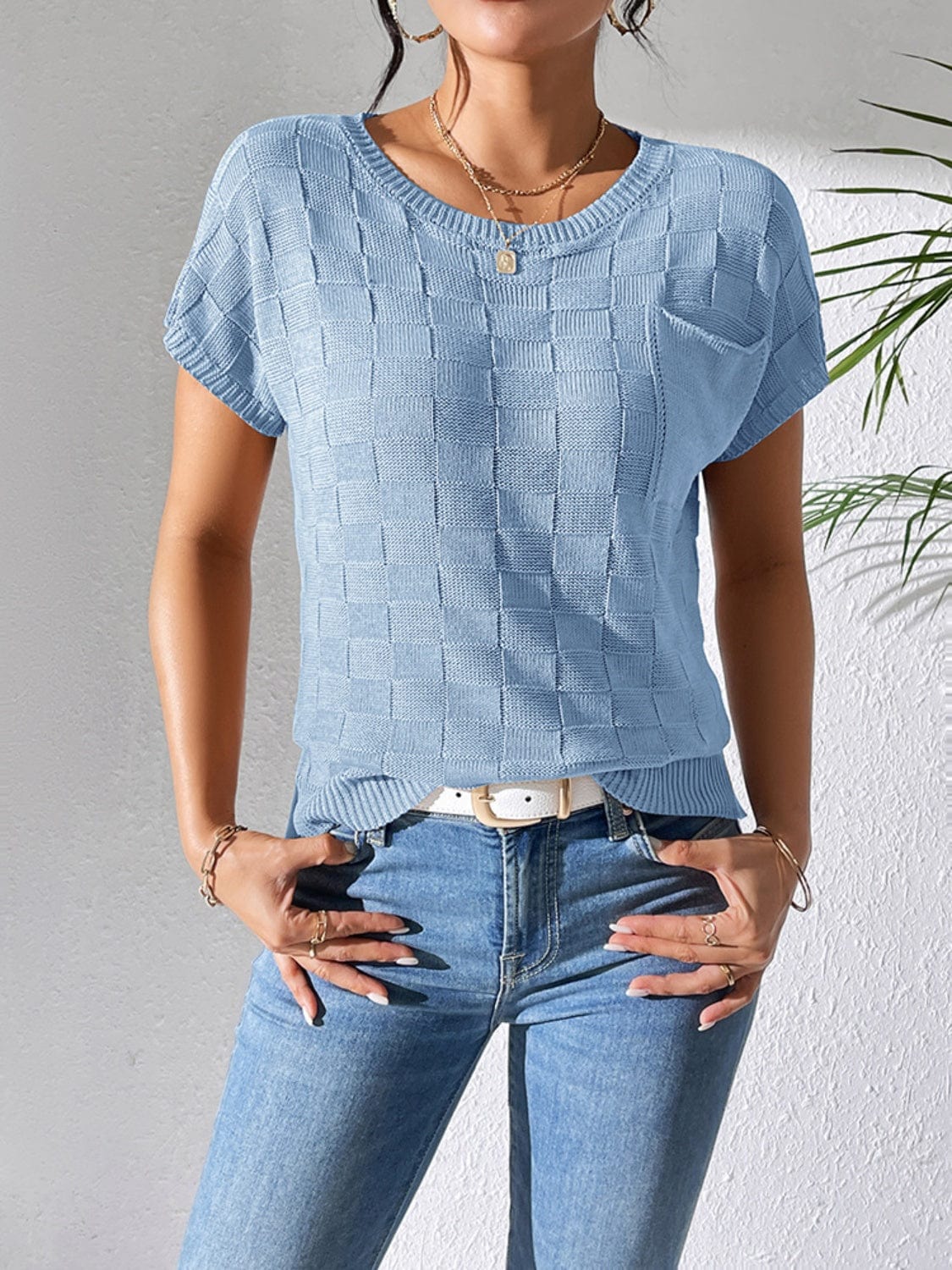 Trendsi Fall Round Neck Short Sleeve Knit Top Round Neck Short Sleeve Knit Top