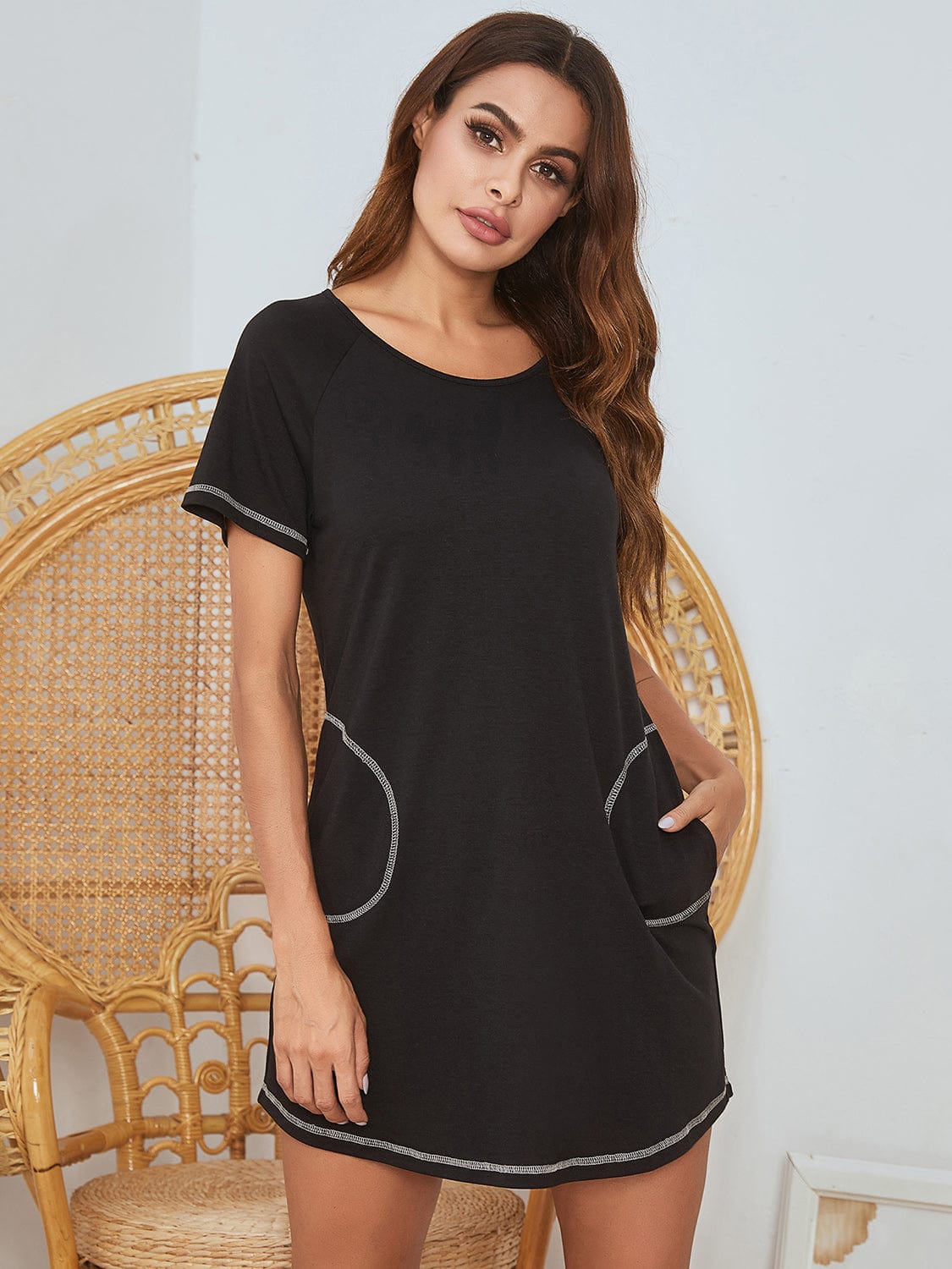Trendsi Fall Round Neck Short Sleeve Lounge Dress Round Neck Short Sleeve Lounge Dress