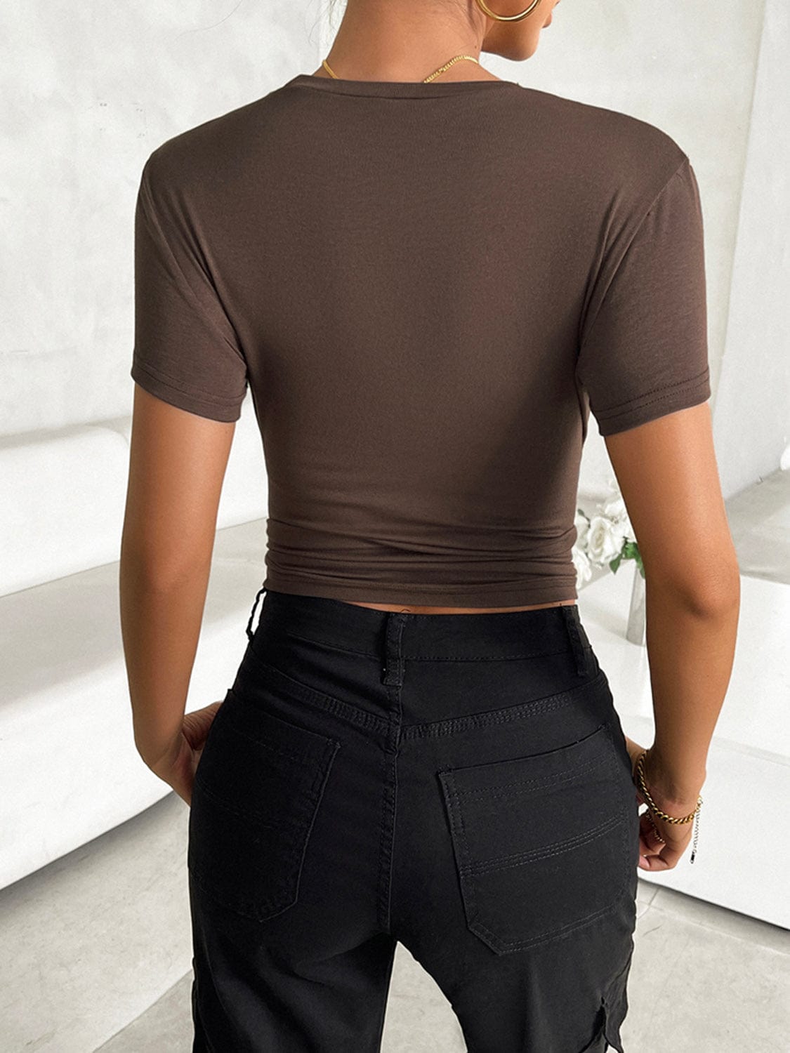 Trendsi Fall Round Neck Short Sleeve T-Shirt Round Neck Short Sleeve T-Shirt